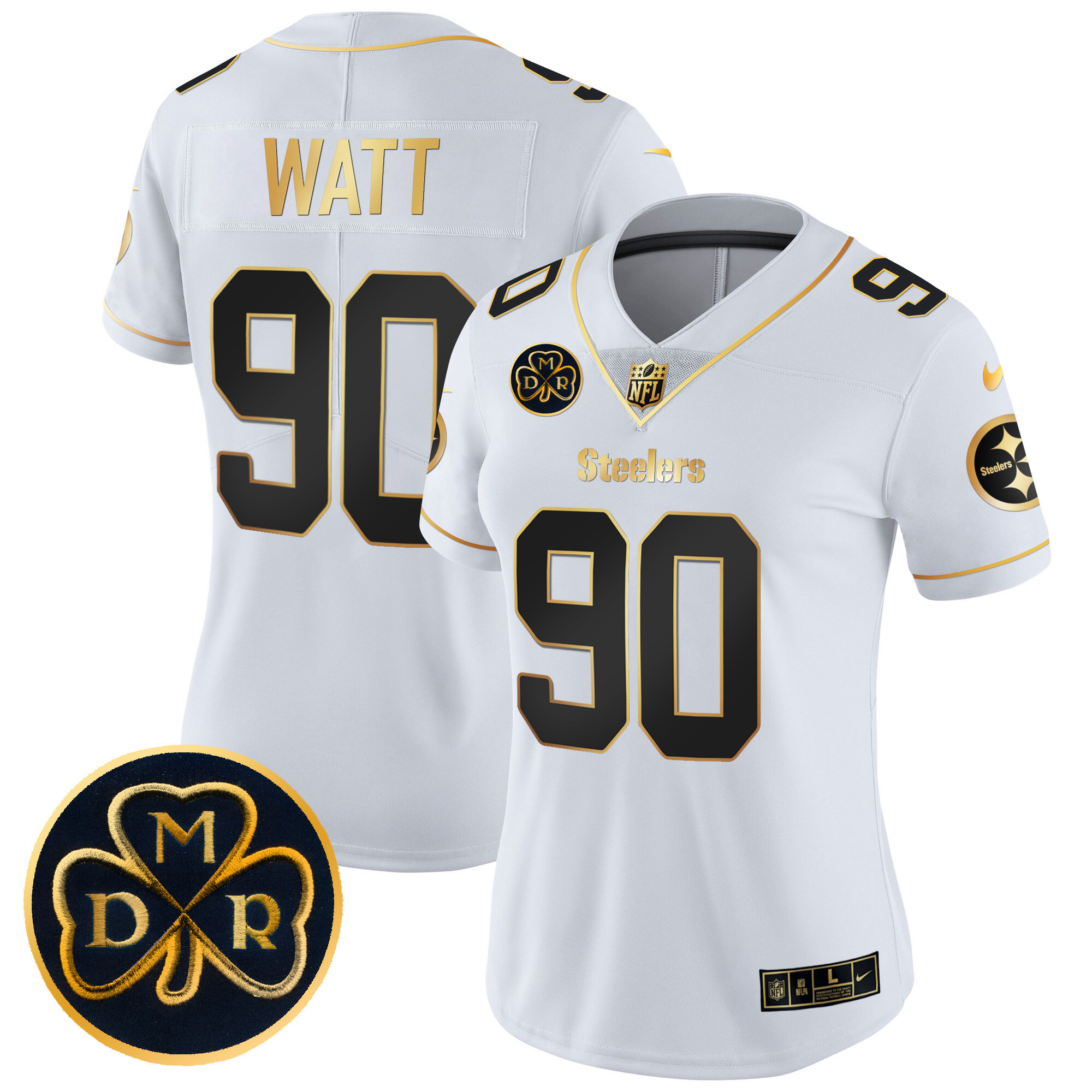 T. J. Watt Women's Pittsburgh Steelers DMR Patch Gold Vapor Limited White Gold Jersey - All Stitched