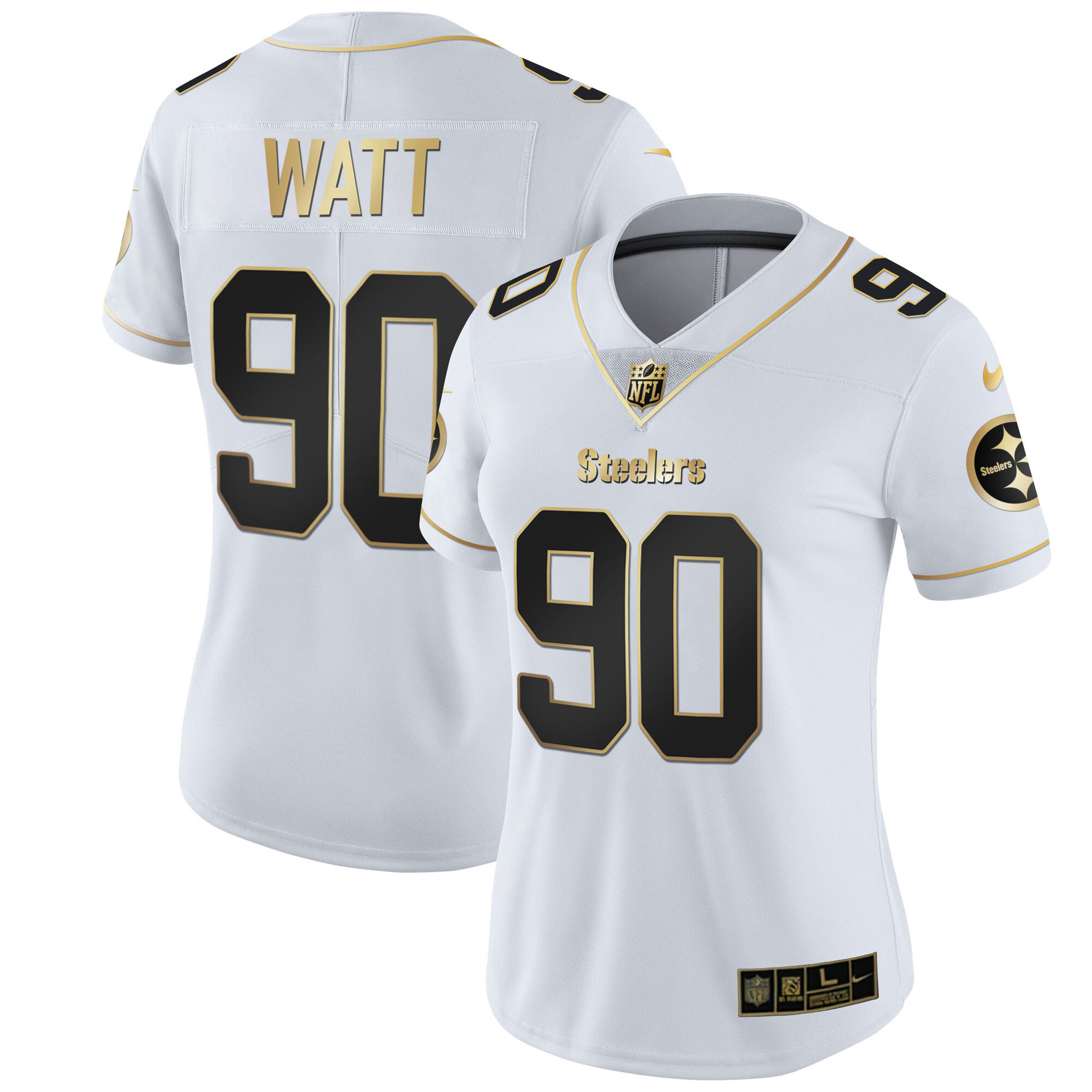 T. J. Watt Women's Pittsburgh Steelers White Gold & Black Gold Jersey - All Stitched