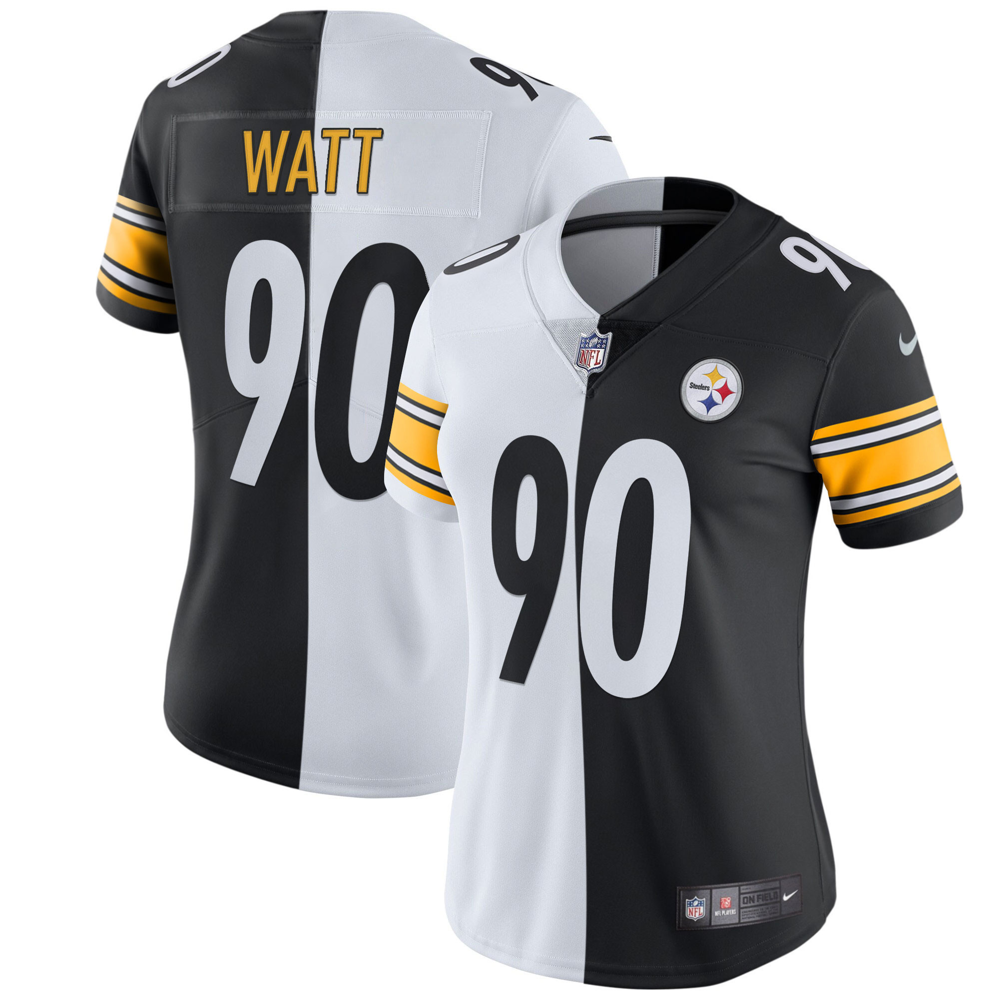 T. J. Watt Women's Pittsburgh Steelers White Gold & Black Gold Split Jersey - All Stitched