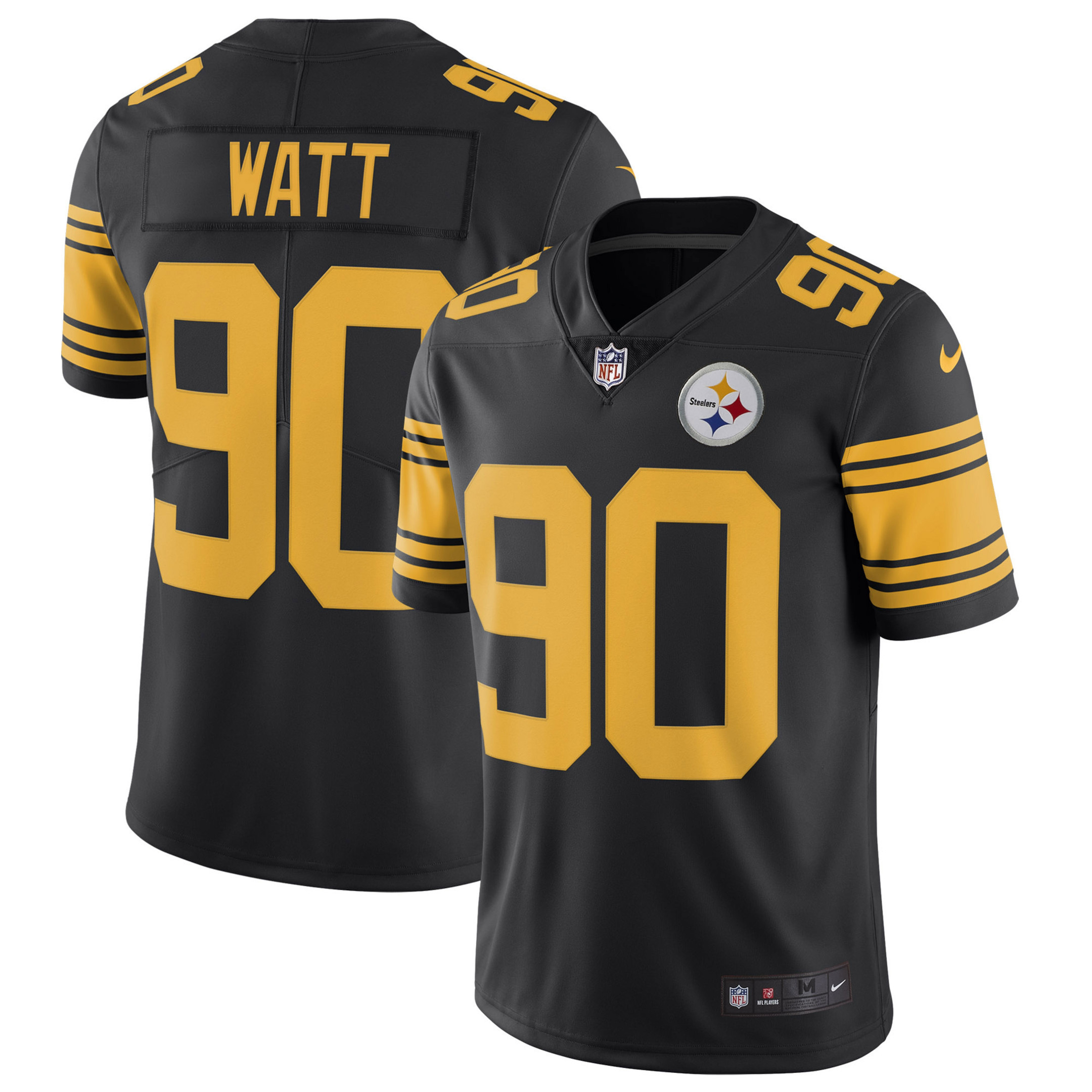 T. J. Watt Youth's Pittsburgh Steelers Gold & Split Color Rush Jersey - All Stitched
