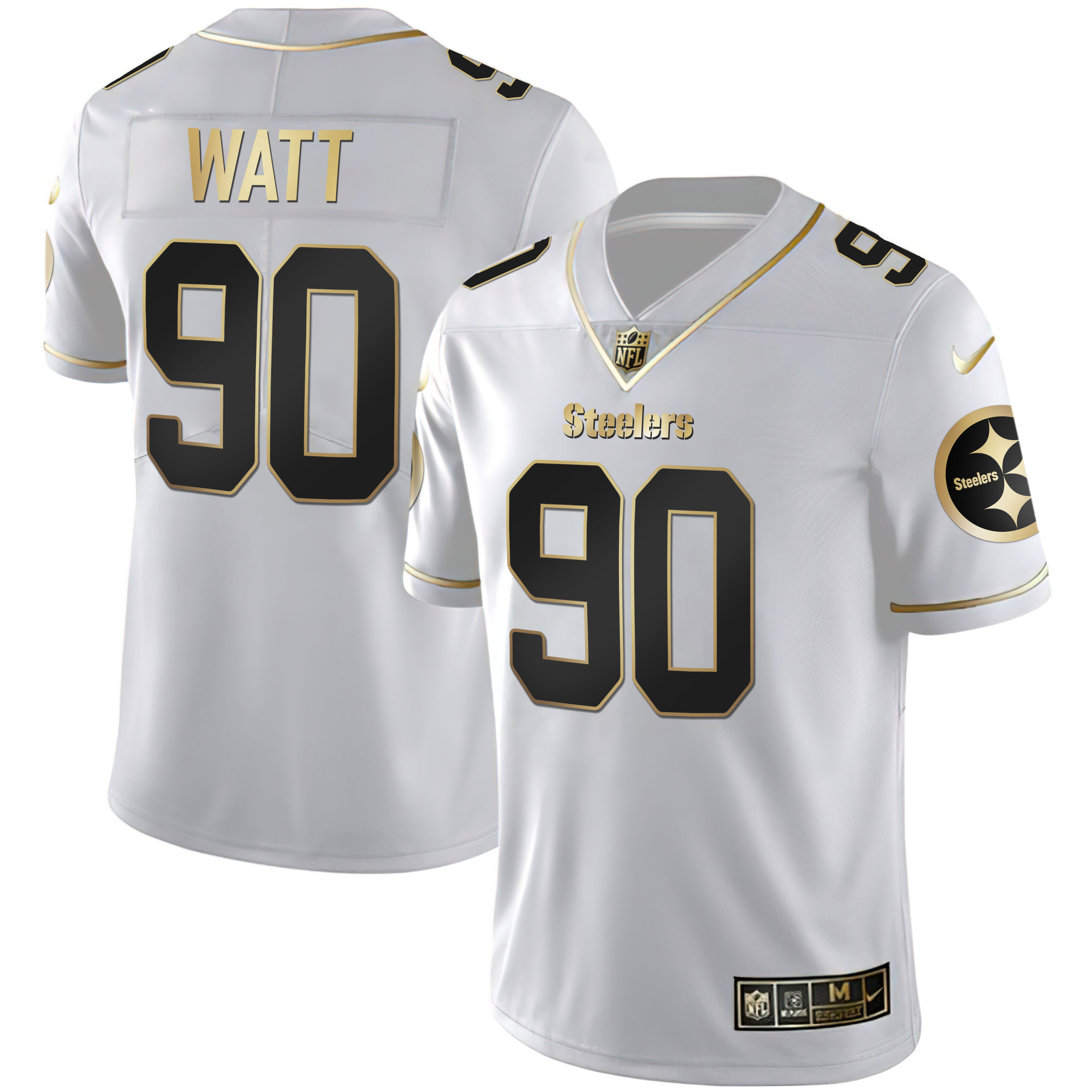 T. J. Watt Youth's Pittsburgh Steelers Gold & Split White Gold Jersey - All Stitched