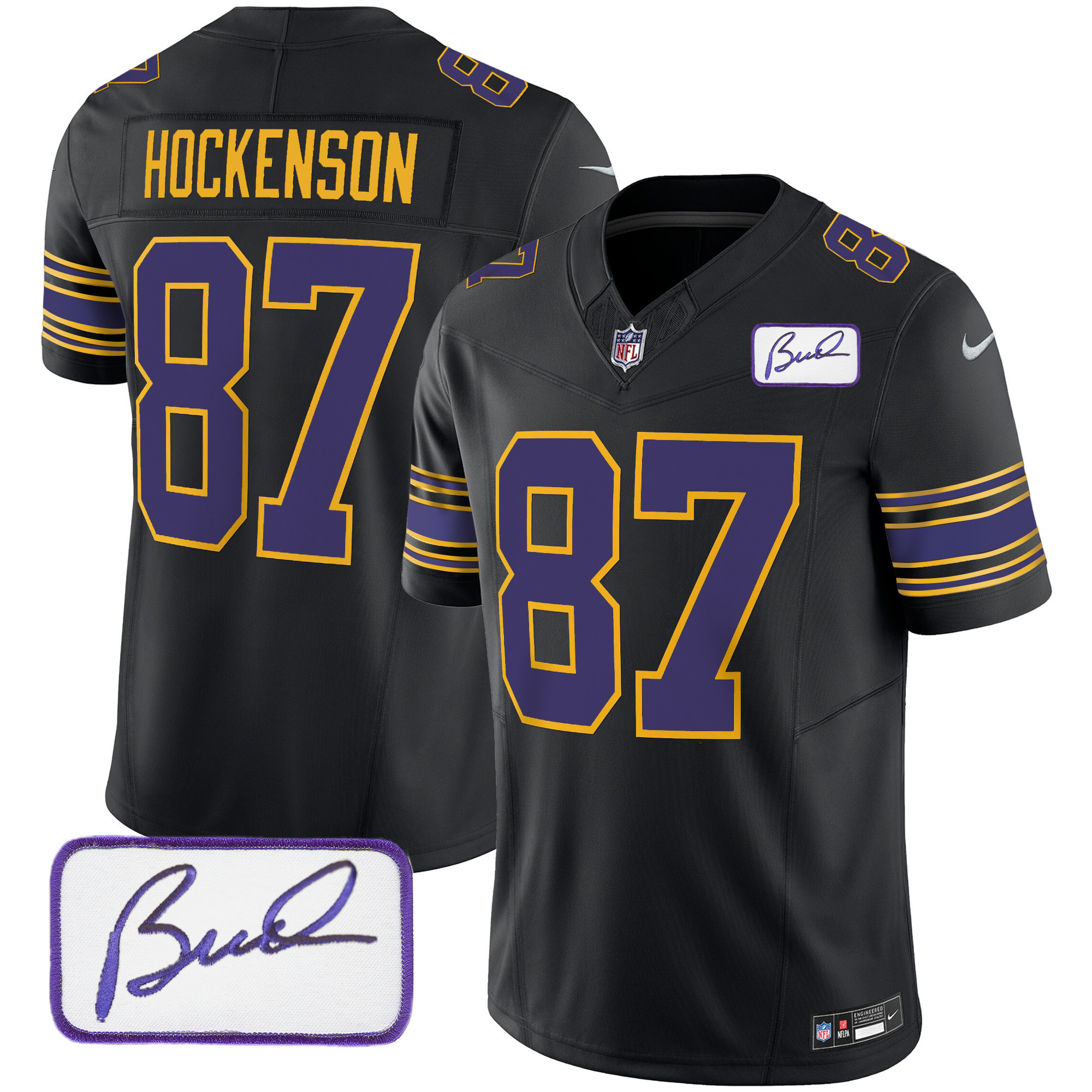 T.J. Hockenson Men's Minnesota Vikings Bud Grant Patch Classic Limited Black Jersey - All Stitched
