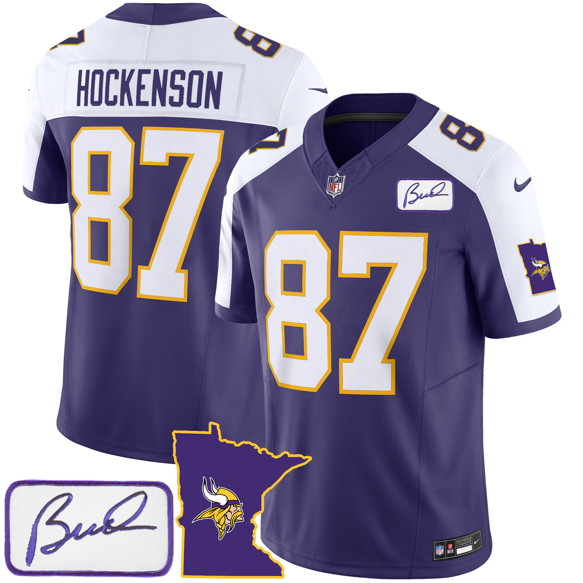 T.J. Hockenson Men's Minnesota Vikings Bud Grant Patch Classic Limited V2 Alternate Jersey - All Stitched