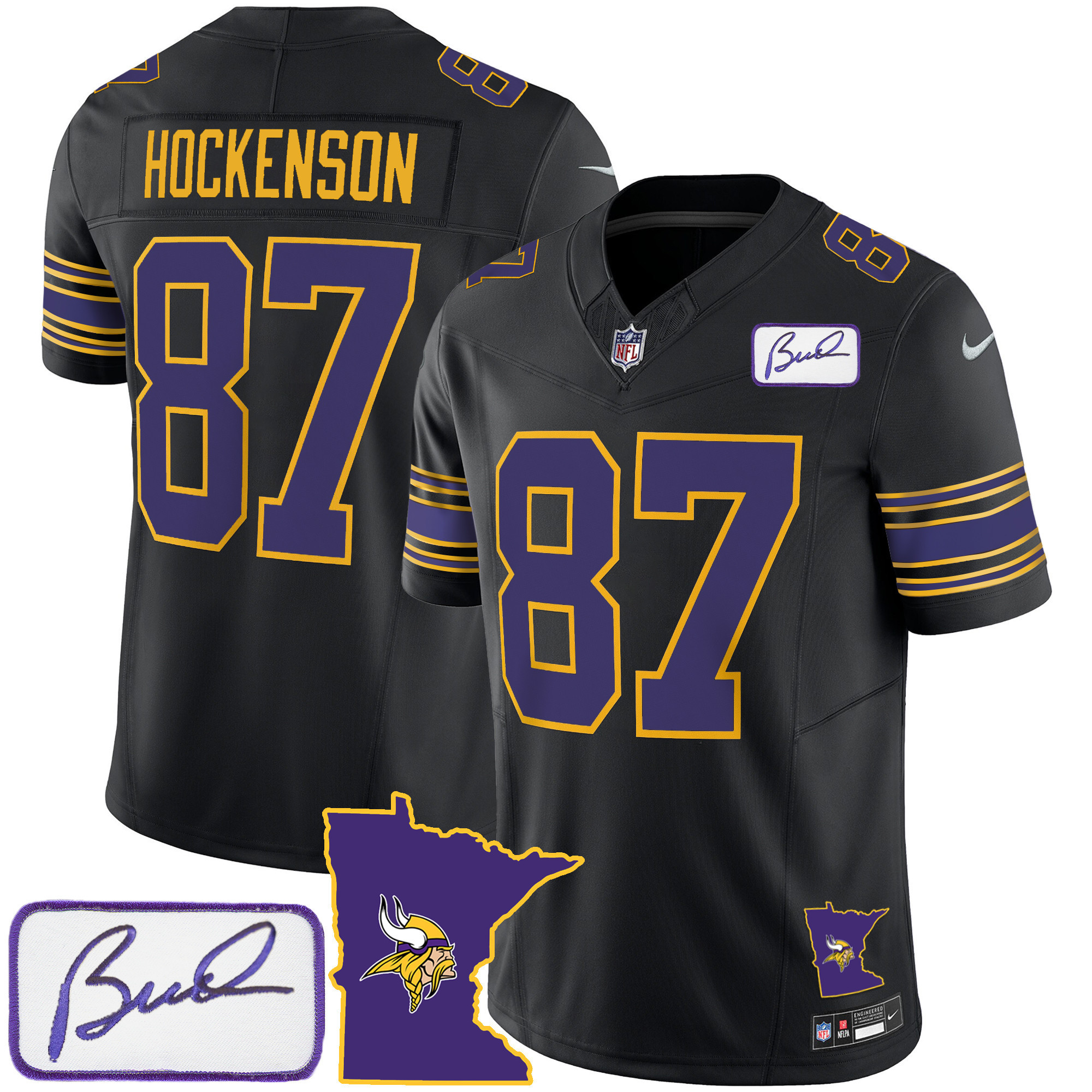 T.J. Hockenson Men's Minnesota Vikings Bud Grant Patch Classic Limited V2 Black Jersey - All Stitched