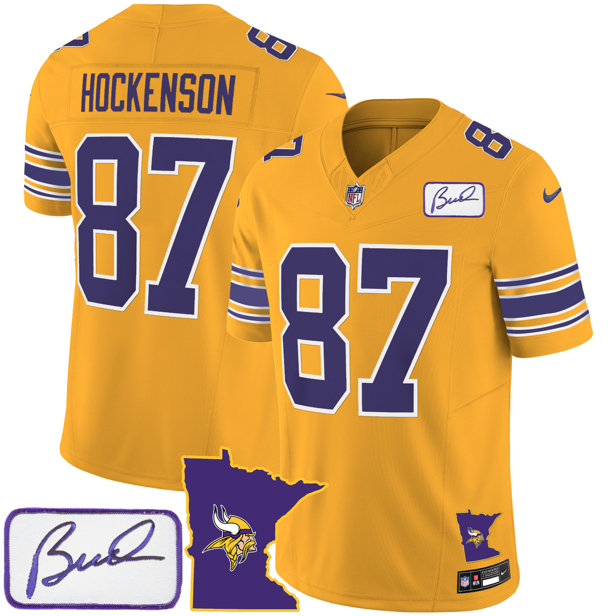 T.J. Hockenson Men's Minnesota Vikings Bud Grant Patch Classic Limited V2 Gold Jersey - All Stitched