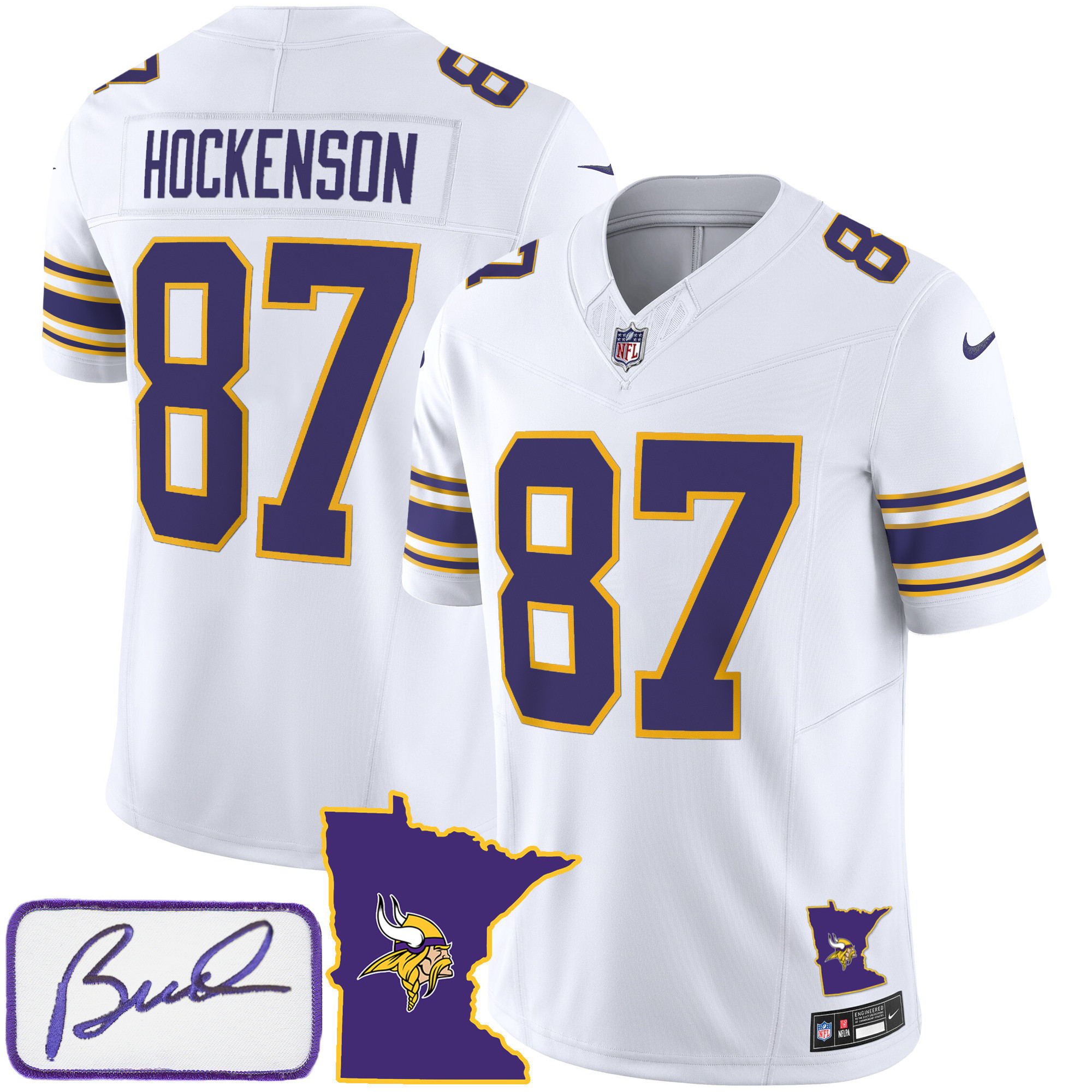T.J. Hockenson Men's Minnesota Vikings Bud Grant Patch Classic Limited V2 White Jersey - All Stitched
