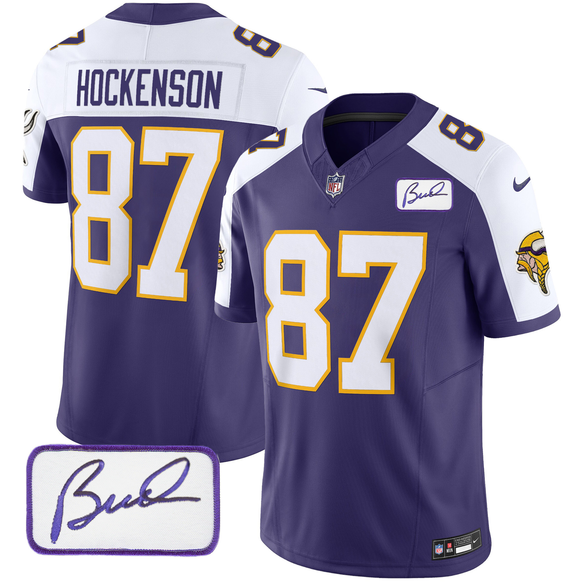 T.J. Hockenson Men's Minnesota Vikings Bud Grant Patch Classic Limited V3 Purple Alternate Jersey - All Stitched