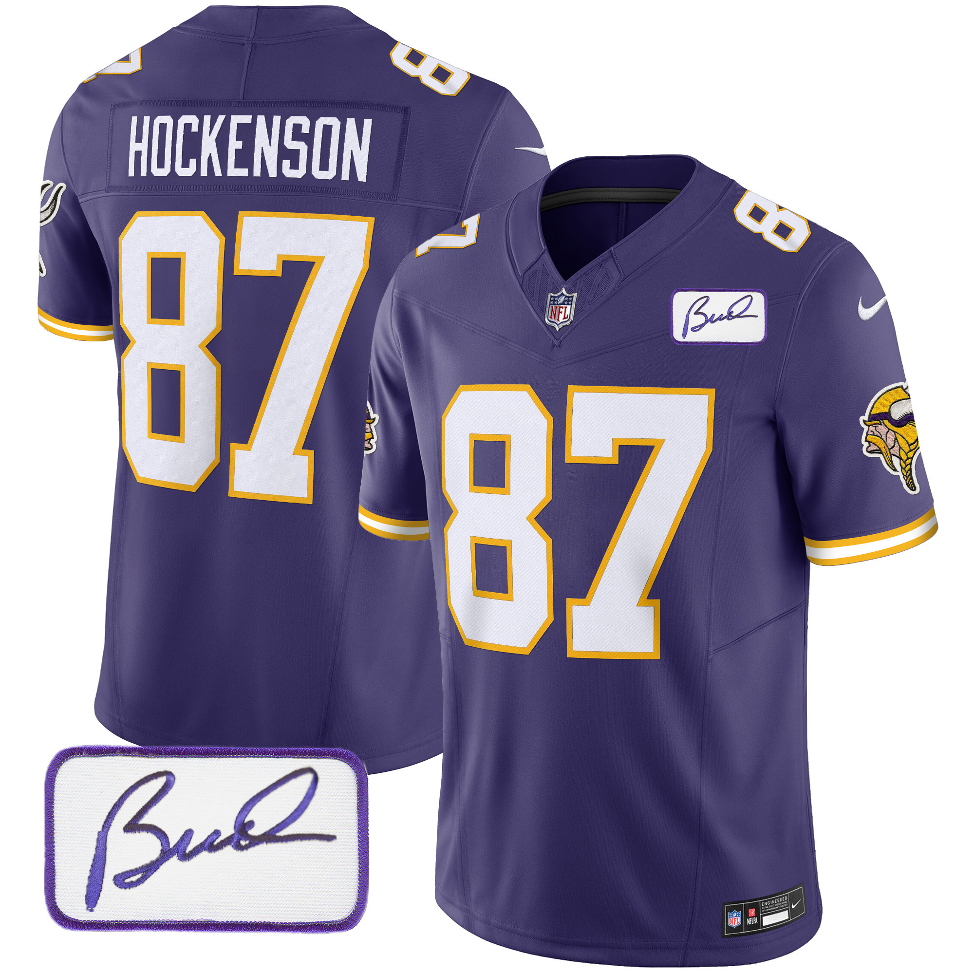 T.J. Hockenson Men's Minnesota Vikings Bud Grant Patch Classic Limited V3 Purple Jersey - All Stitched