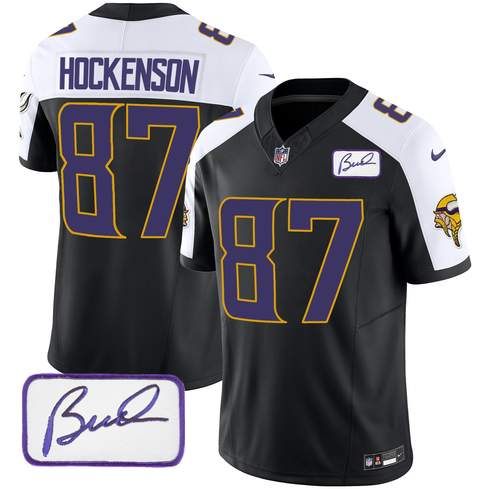 T.J. Hockenson Men's Minnesota Vikings Bud Grant Patch Classic Limited V4 Black Alternate Jersey - All Stitched