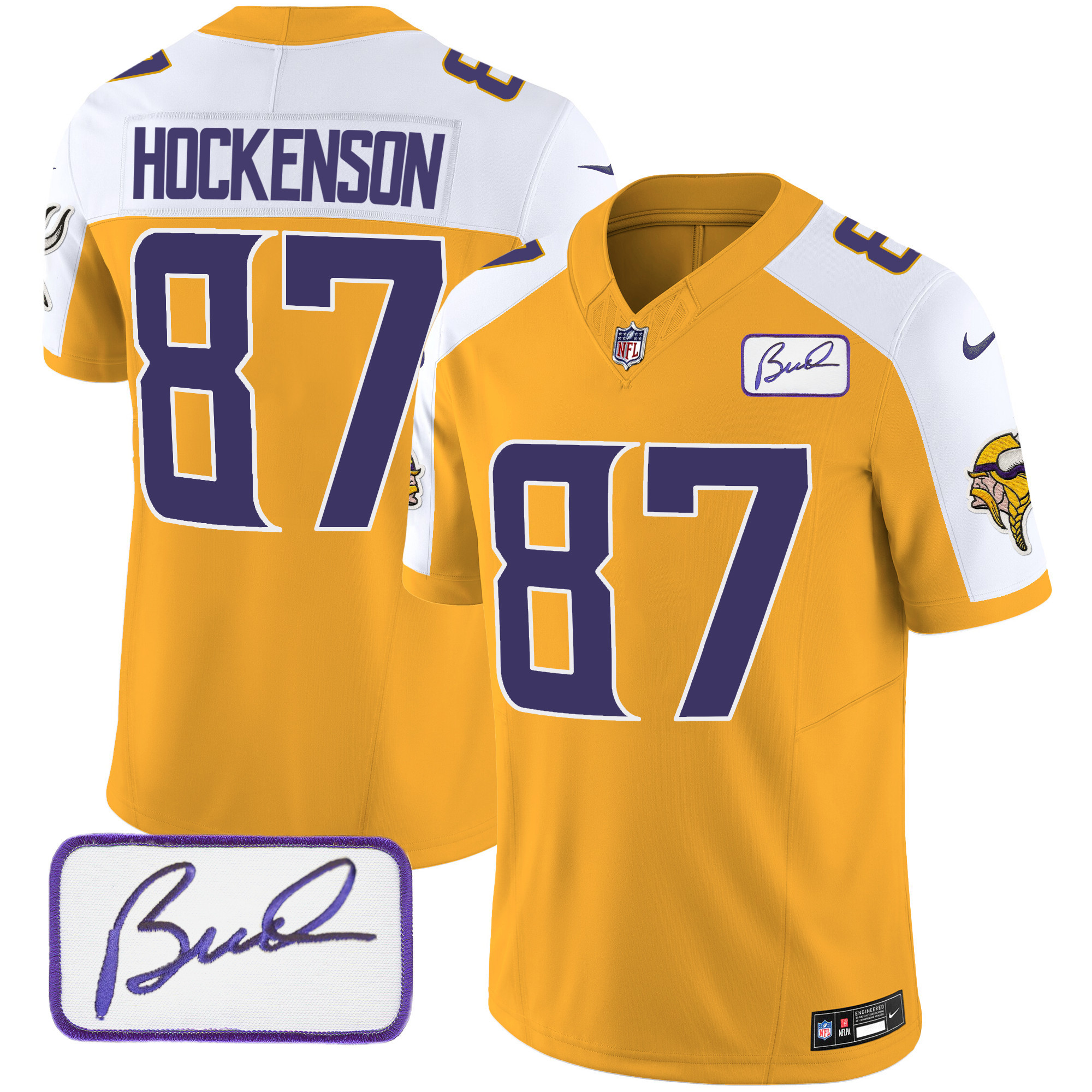 T.J. Hockenson Men's Minnesota Vikings Bud Grant Patch Classic Limited V4 Gold Alternate Jersey - All Stitched