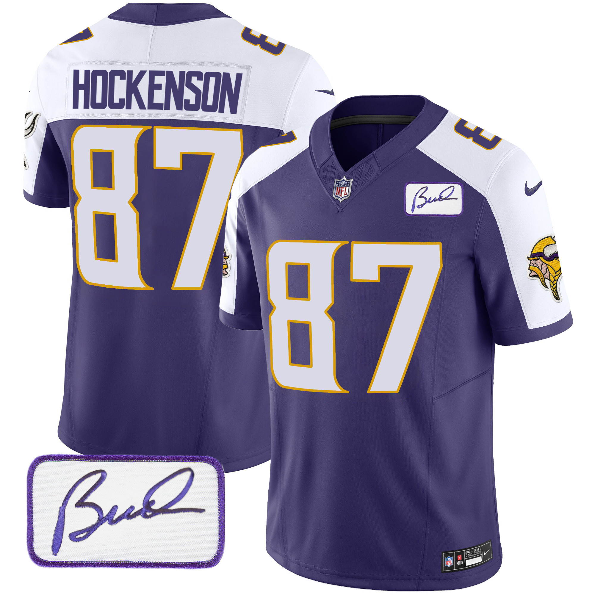 T.J. Hockenson Men's Minnesota Vikings Bud Grant Patch Classic Limited V4 Purple Alternate Jersey - All Stitched