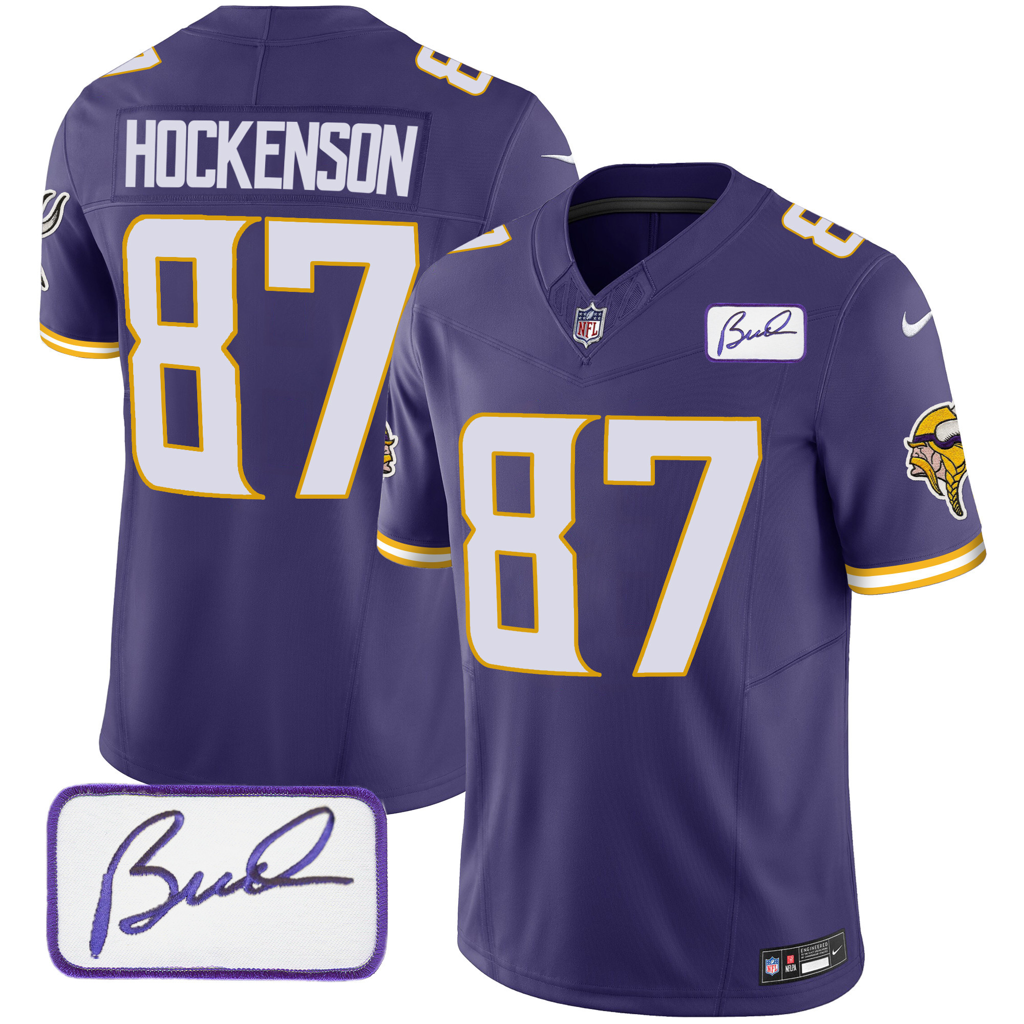 T.J. Hockenson Men's Minnesota Vikings Bud Grant Patch Classic Limited V4 Purple Jersey - All Stitched