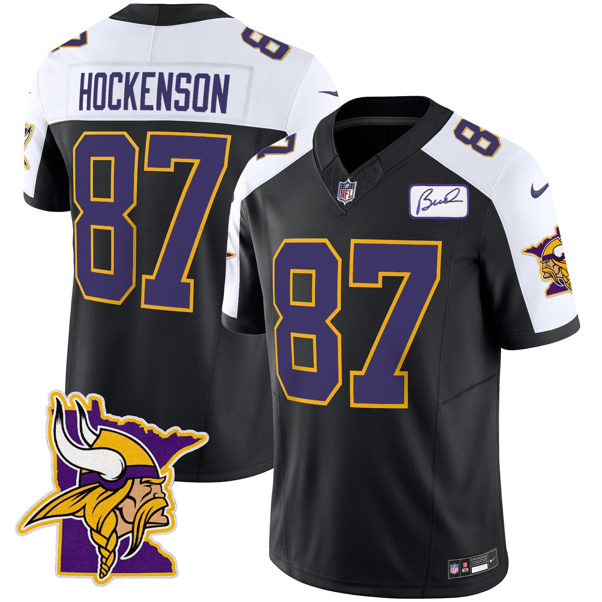 T.J. Hockenson Men's Minnesota Vikings Bud Grant Patch Classic Limited V5 Black Alternate Jersey - All Stitched