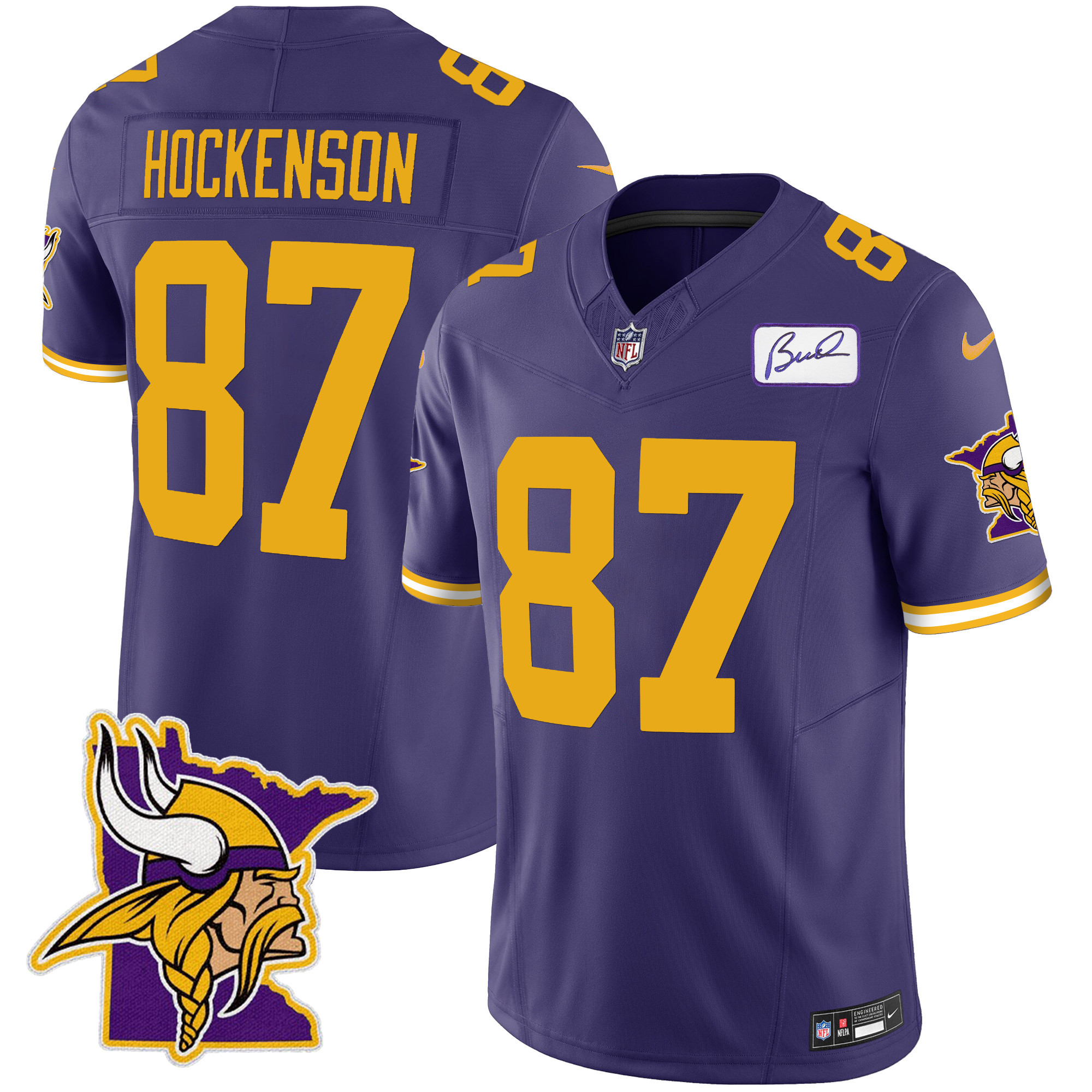 T.J. Hockenson Men's Minnesota Vikings Bud Grant Patch Classic Limited V5 Color Rush Jersey - All Stitched