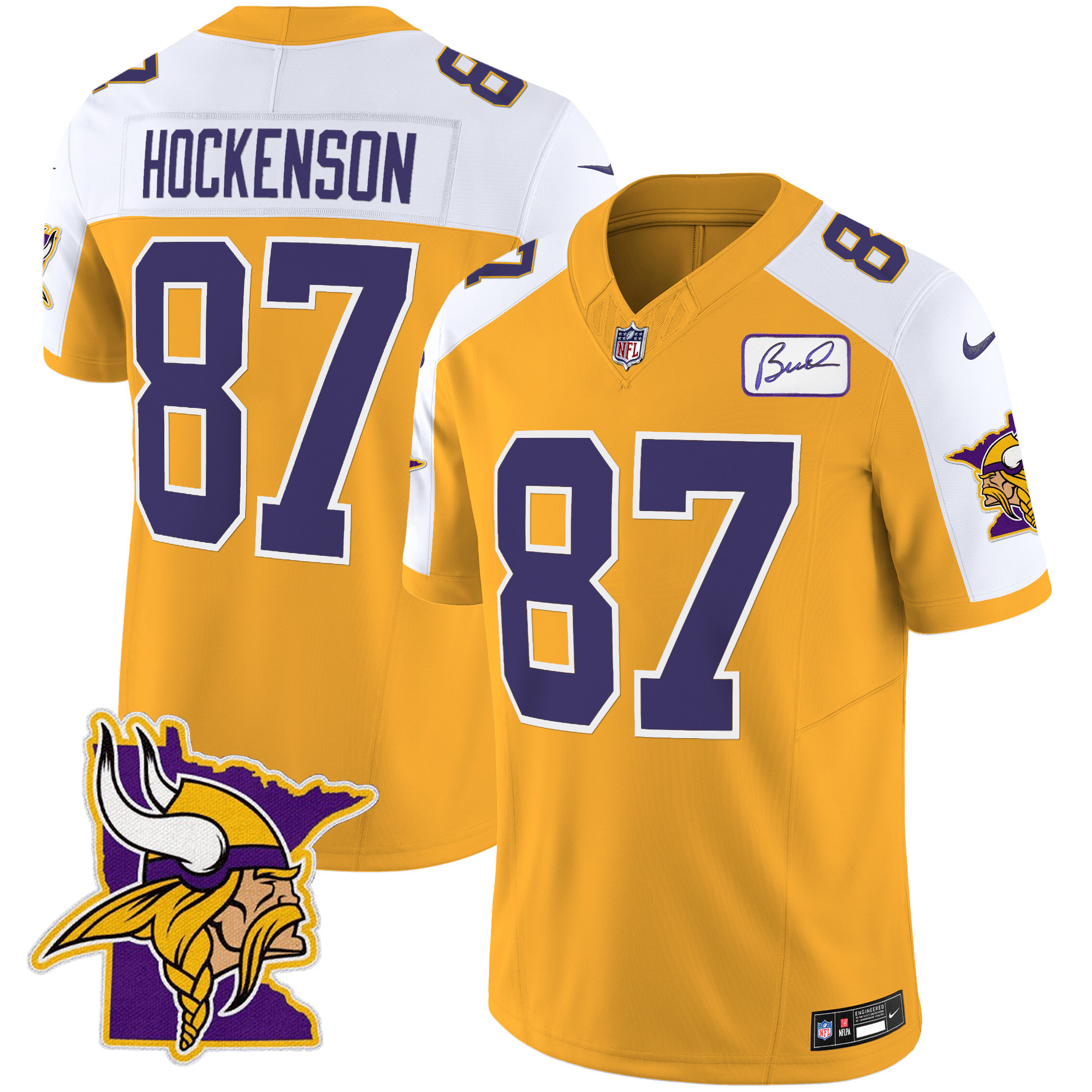 T.J. Hockenson Men's Minnesota Vikings Bud Grant Patch Classic Limited V5 Gold Alternate Jersey - All Stitched