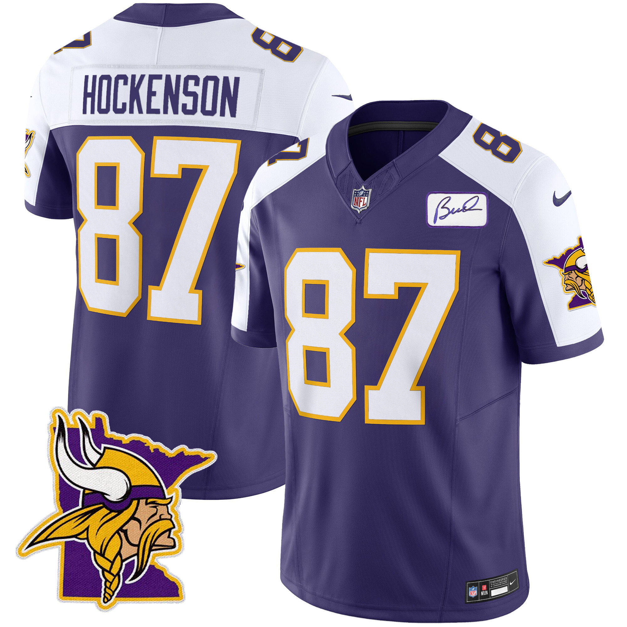 T.J. Hockenson Men's Minnesota Vikings Bud Grant Patch Classic Limited V5 Purple Alternate Jersey - All Stitched