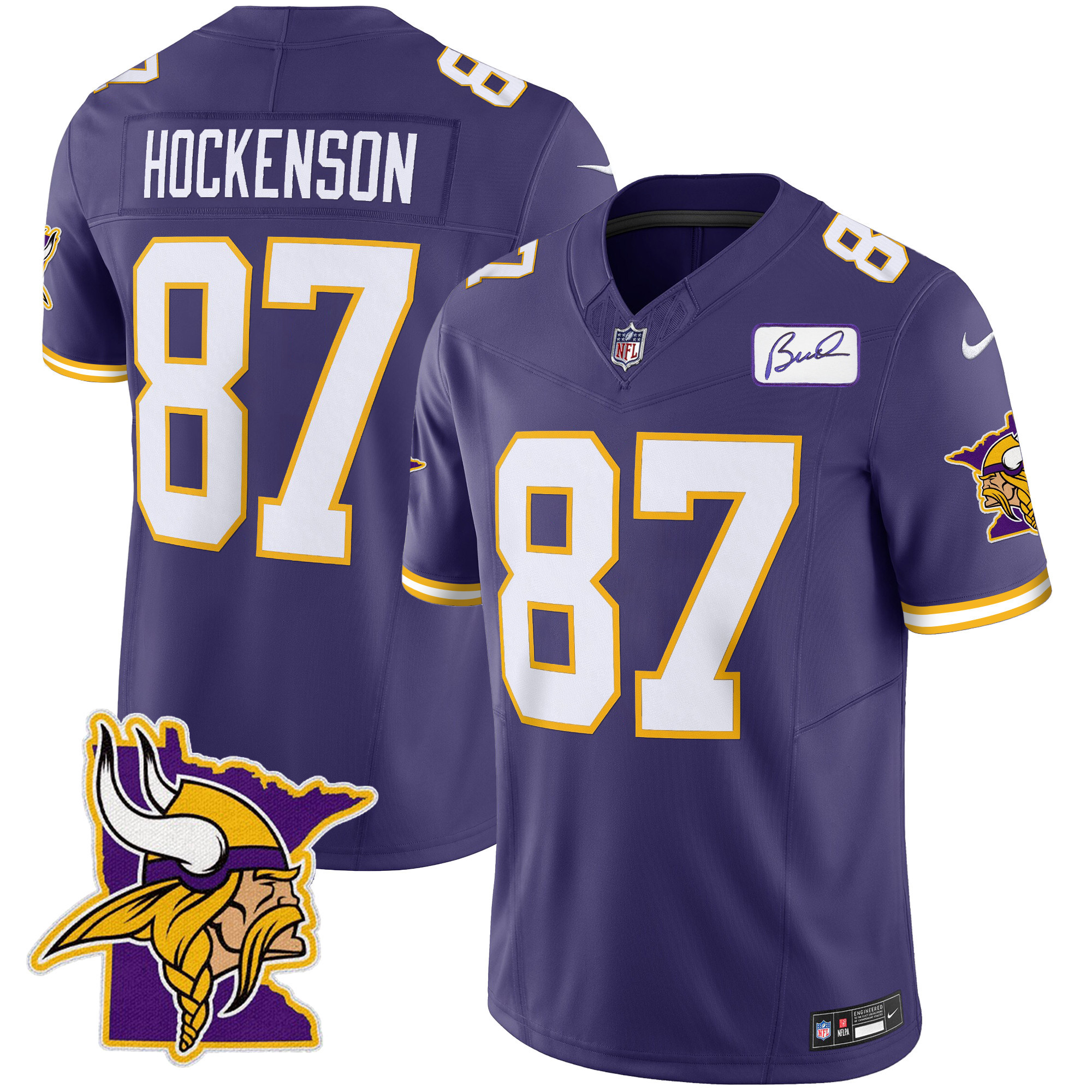 T.J. Hockenson Men's Minnesota Vikings Bud Grant Patch Classic Limited V5 Purple Jersey - All Stitched