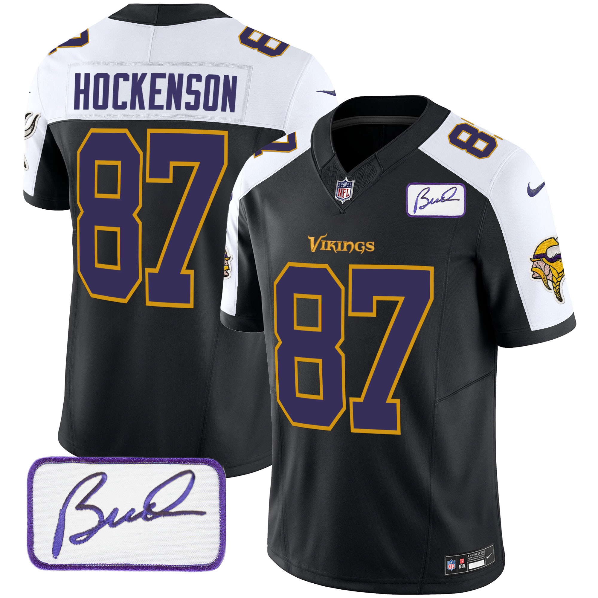 T.J. Hockenson Men's Minnesota Vikings Bud Grant Patch Classic Limited V6 Black Alternate Jersey - All Stitched