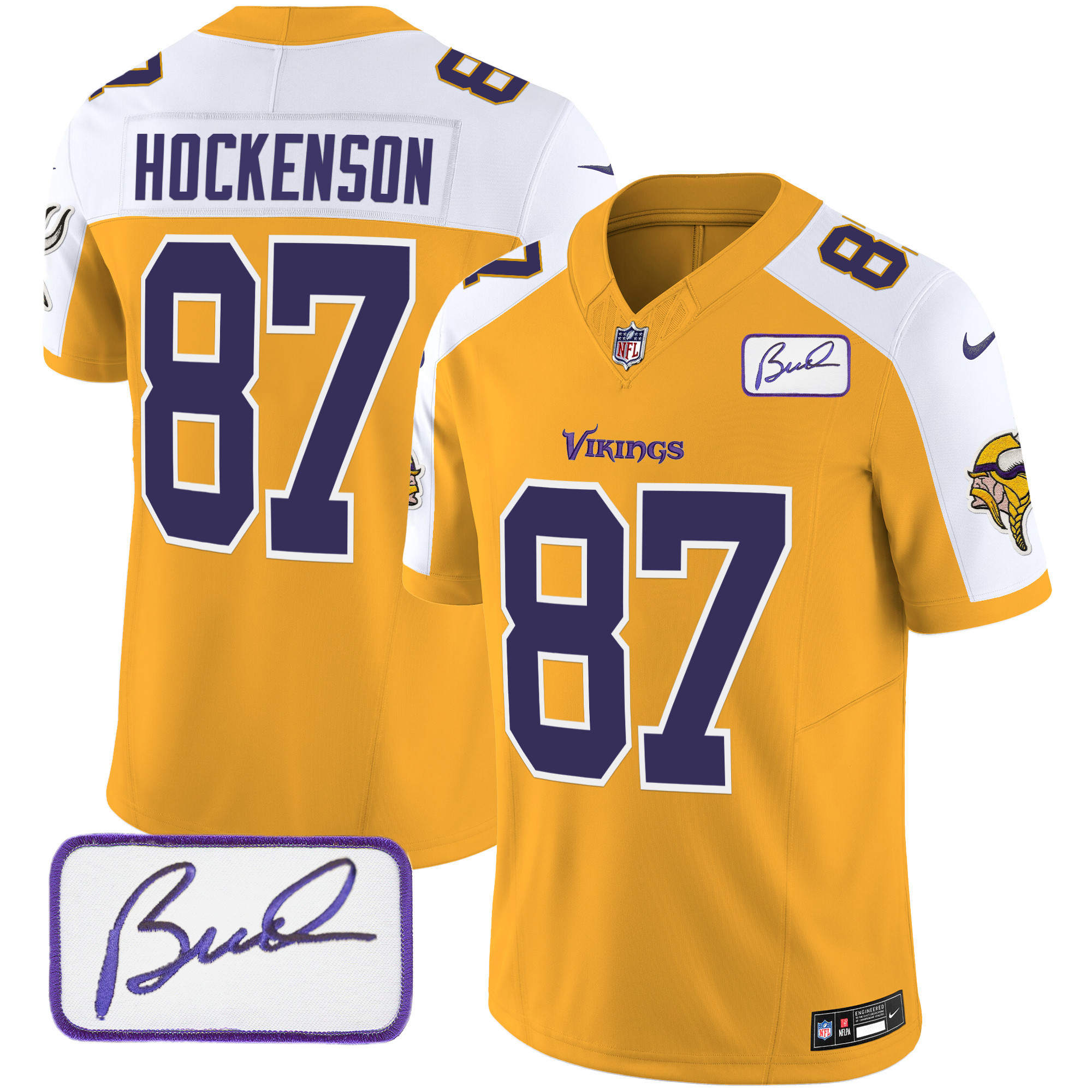 T.J. Hockenson Men's Minnesota Vikings Bud Grant Patch Classic Limited V6 Gold Alternate Jersey - All Stitched
