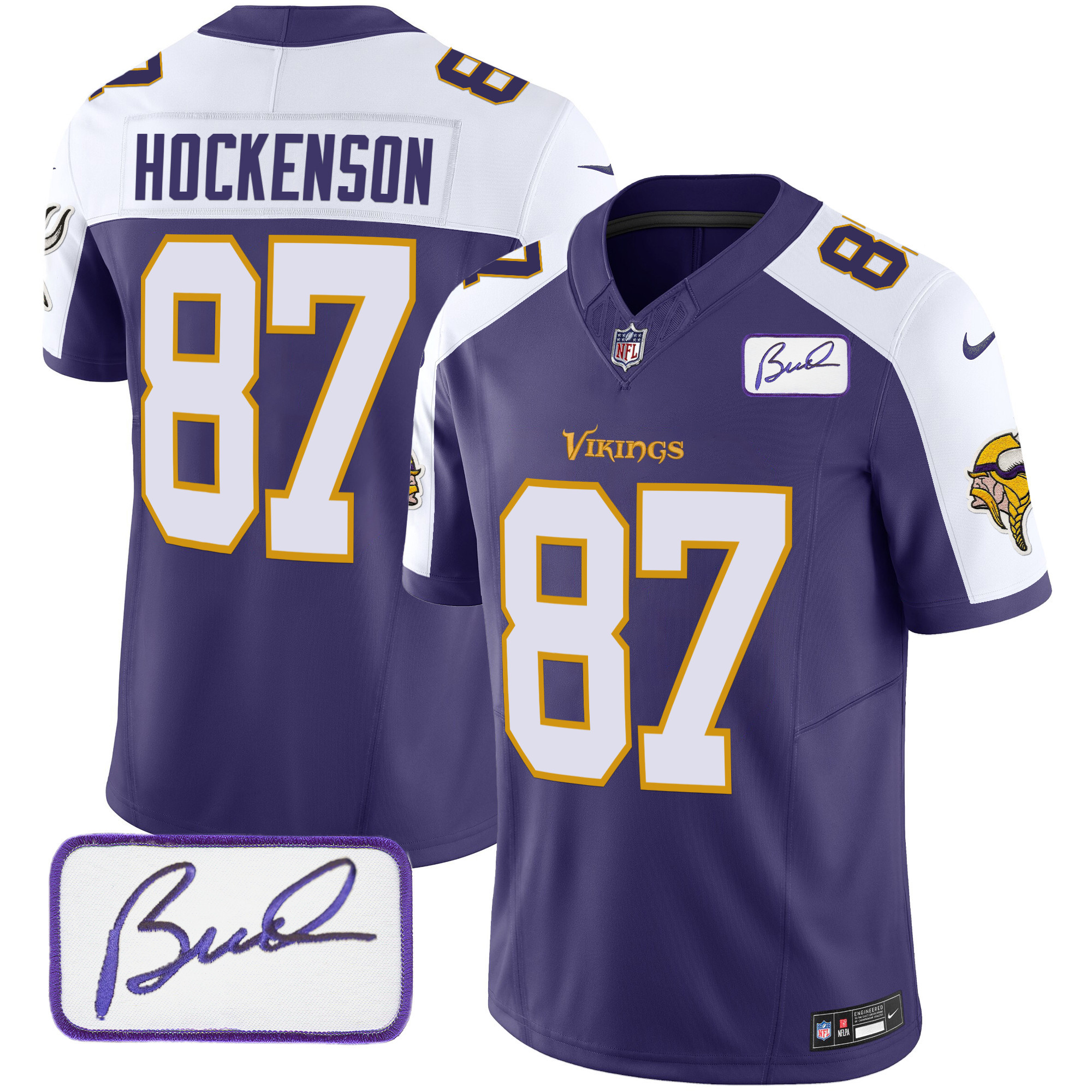 T.J. Hockenson Men's Minnesota Vikings Bud Grant Patch Classic Limited V6 Purple Alternate Jersey - All Stitched - Image 1