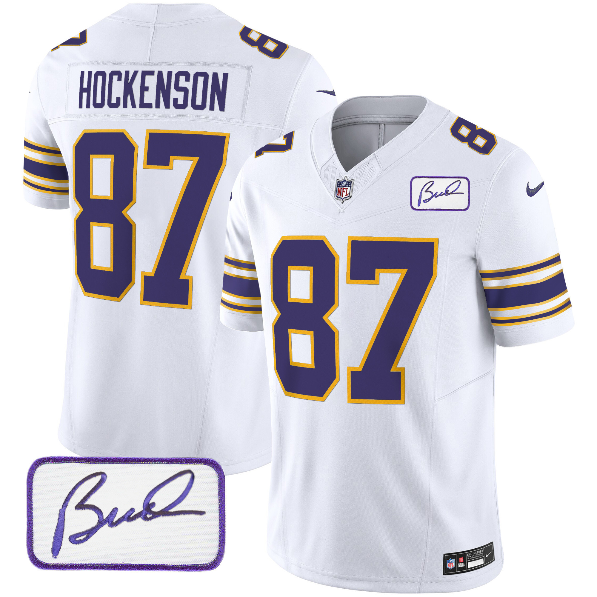 T.J. Hockenson Men's Minnesota Vikings Bud Grant Patch Classic Limited White Jersey - All Stitched