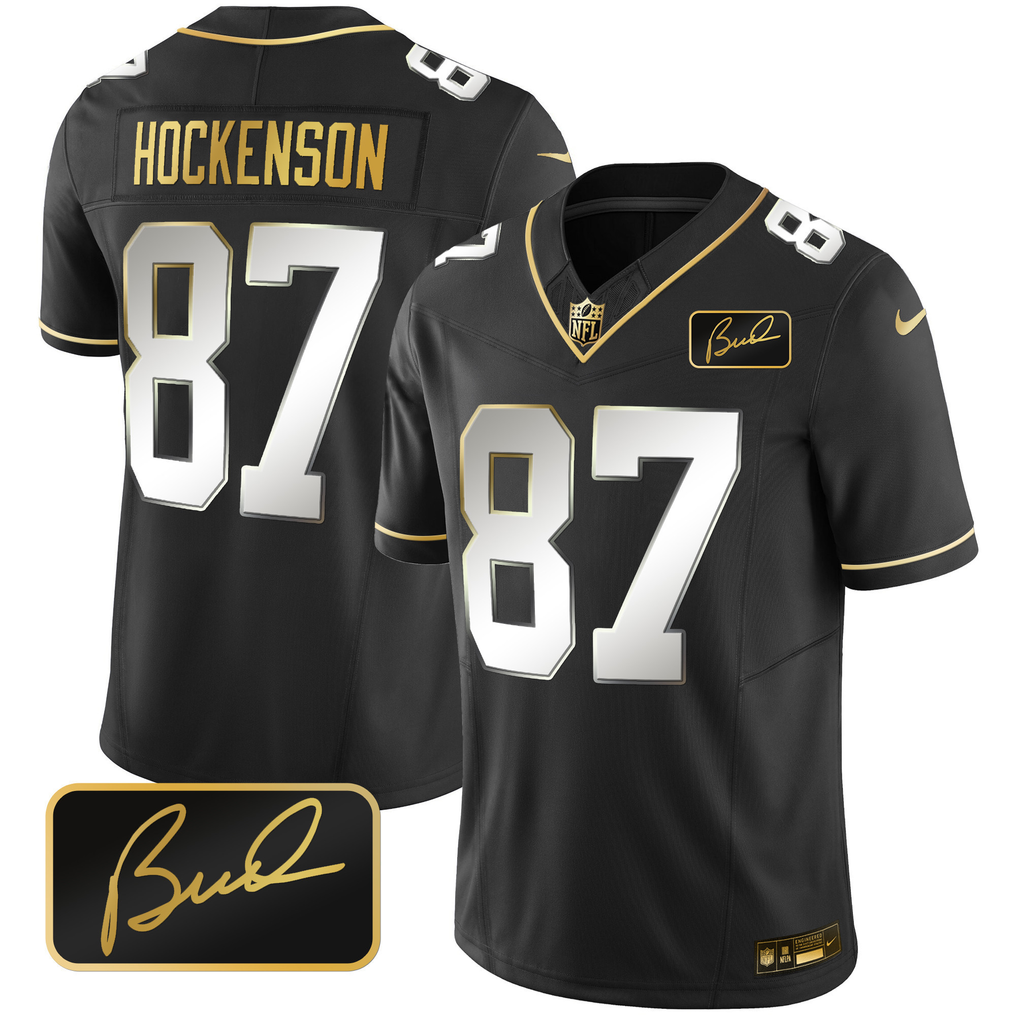 T.J. Hockenson Men's Minnesota Vikings Bud Grant Patch Gold Limited Black Limited Jersey - All Stitched