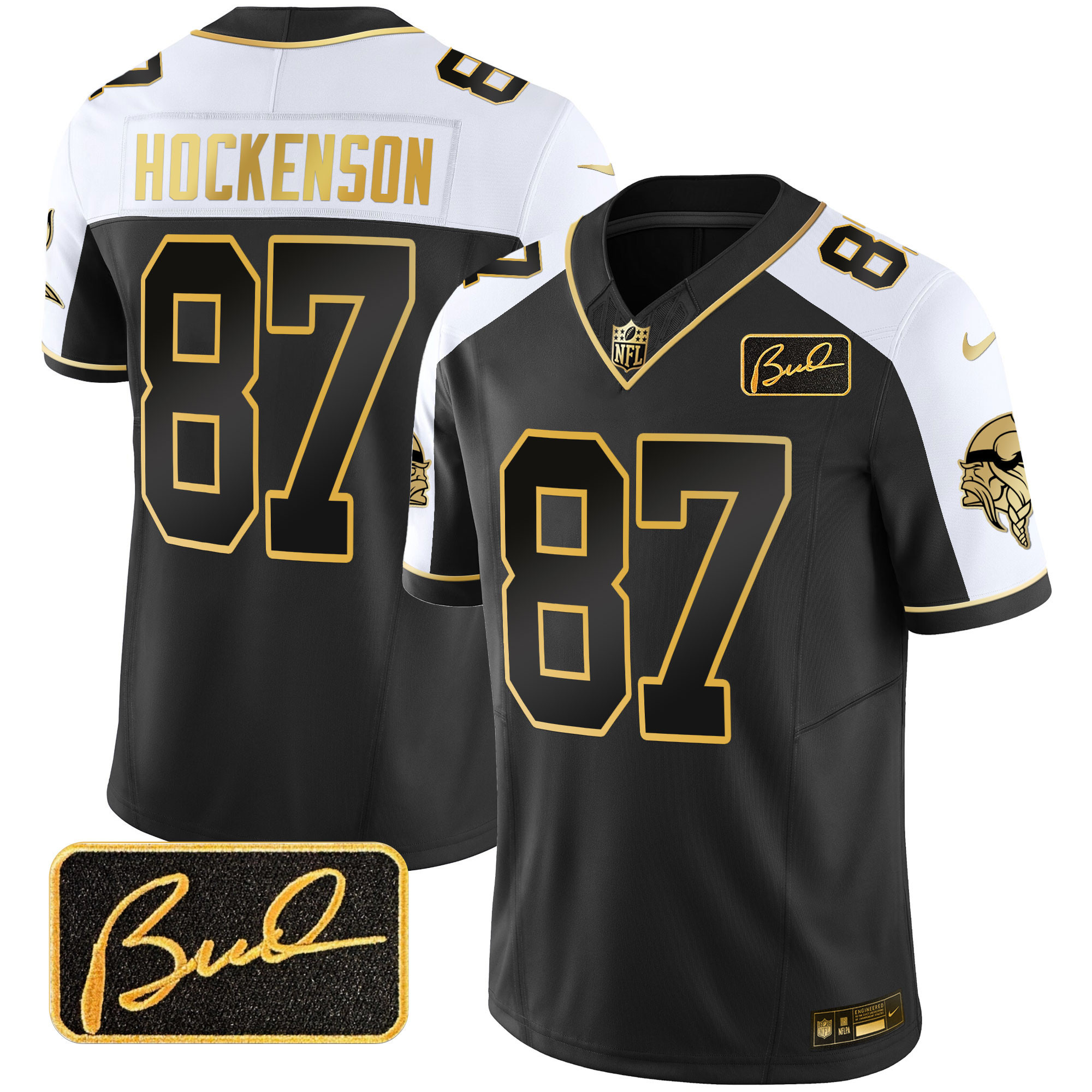 T.J. Hockenson Men's Minnesota Vikings Bud Grant Patch Gold Limited V2 Alternate Jersey - All Stitched
