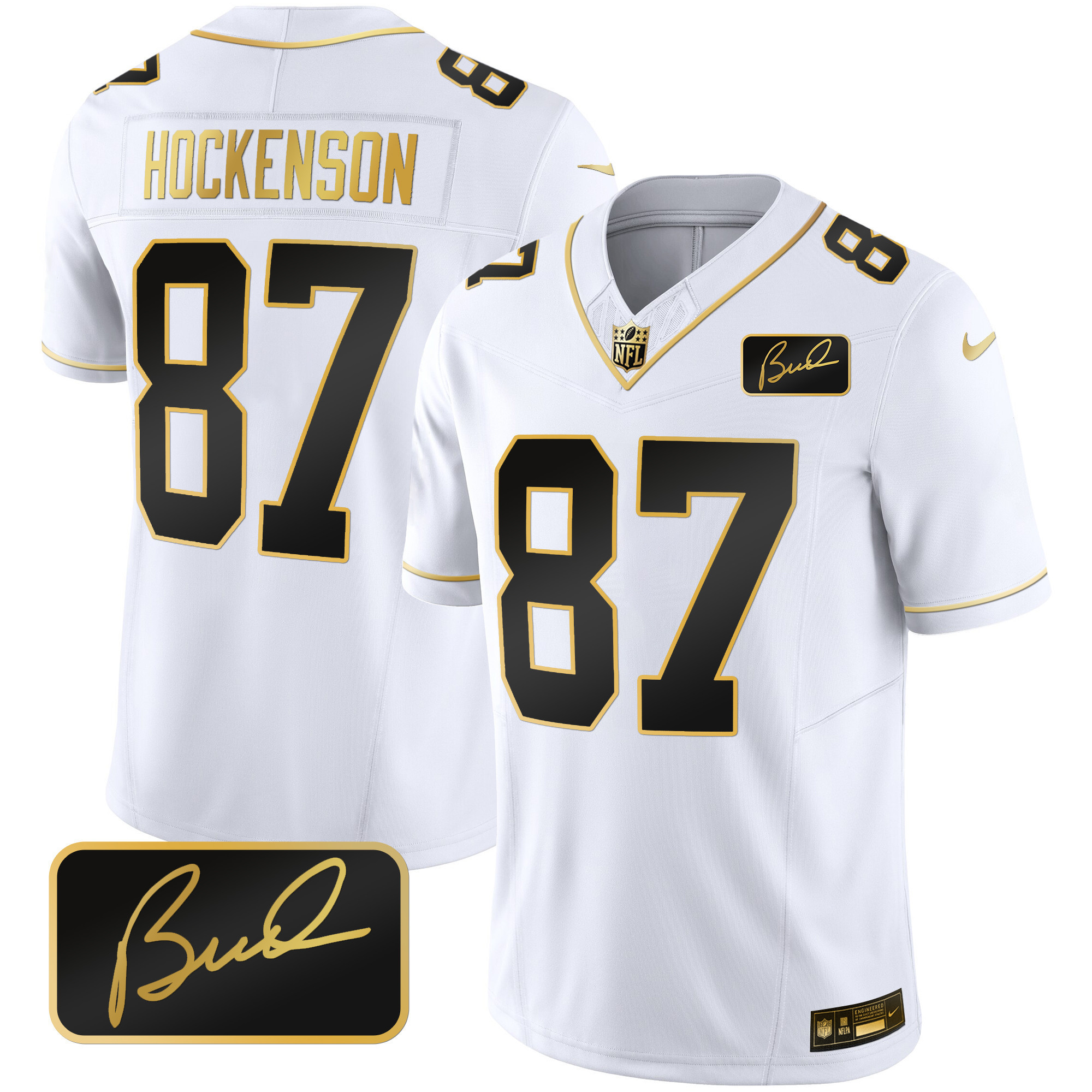 T.J. Hockenson Men's Minnesota Vikings Bud Grant Patch Gold Limited White Gold Jersey - All Stitched