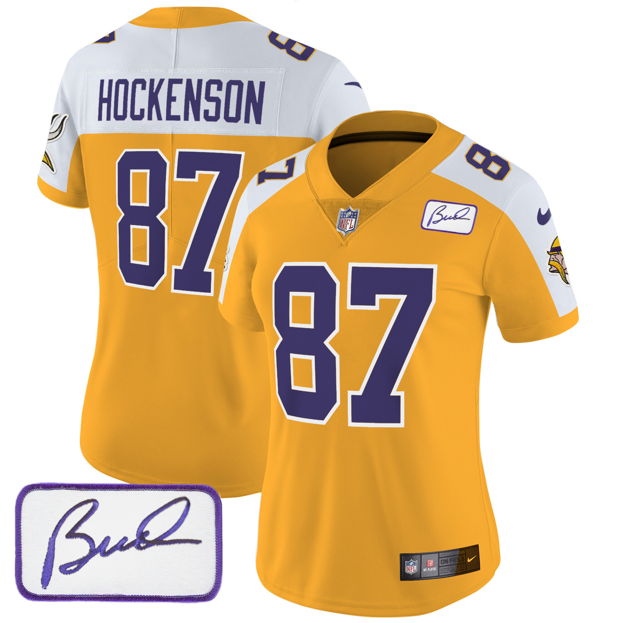 T.J. Hockenson Women's Minnesota Vikings Bud Grant Patch Classic Limited V3 Gold Alternate Jersey - All Stitched