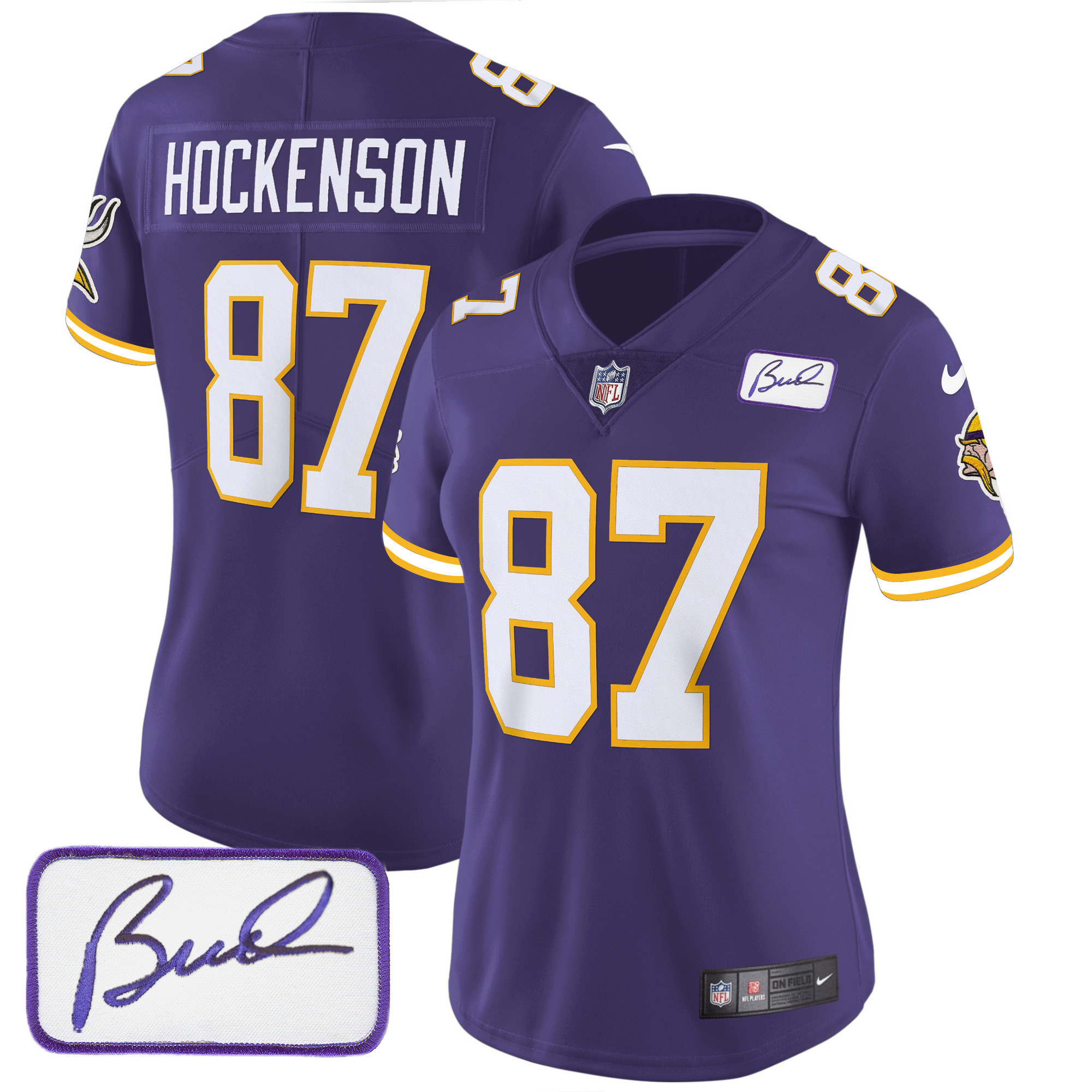 T.J. Hockenson Women's Minnesota Vikings Bud Grant Patch Classic Limited V3 Purple Jersey - All Stitched