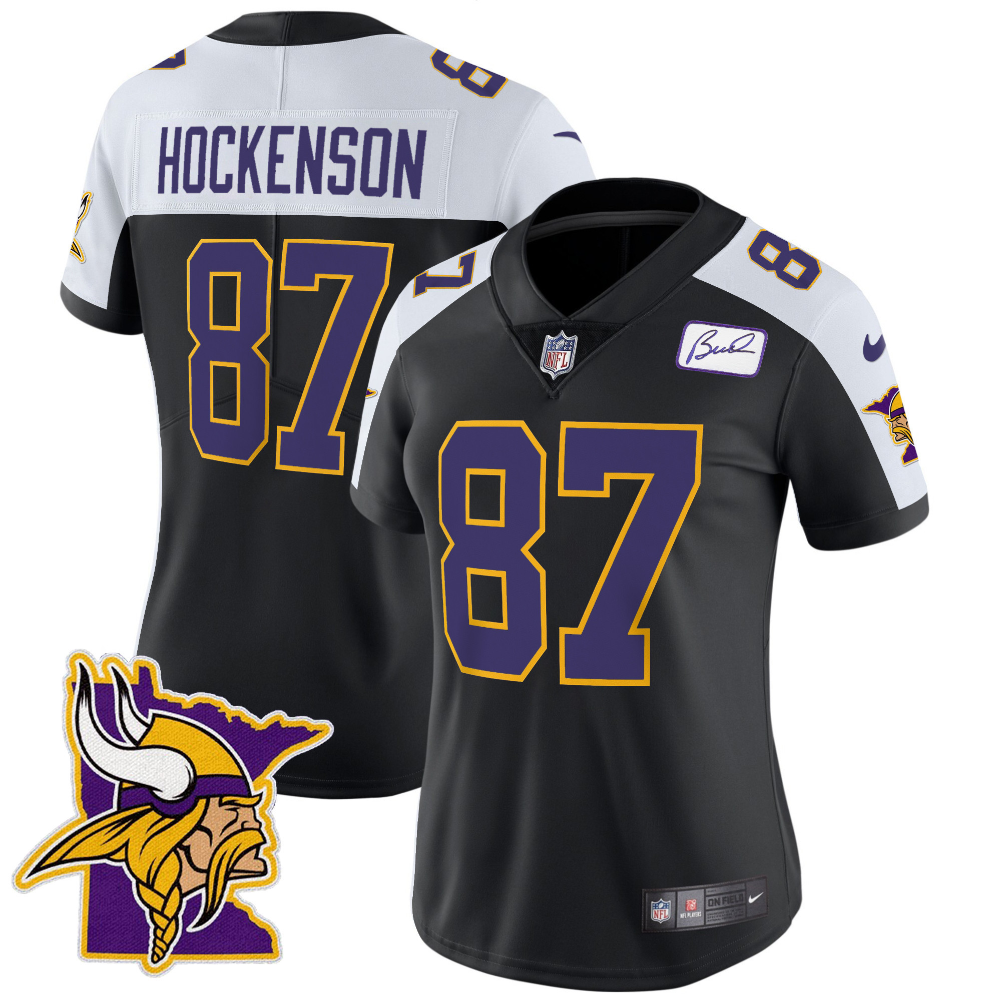 T.J. Hockenson Women's Minnesota Vikings Bud Grant Patch Classic Limited V5 Black Alternate Jersey - All Stitched