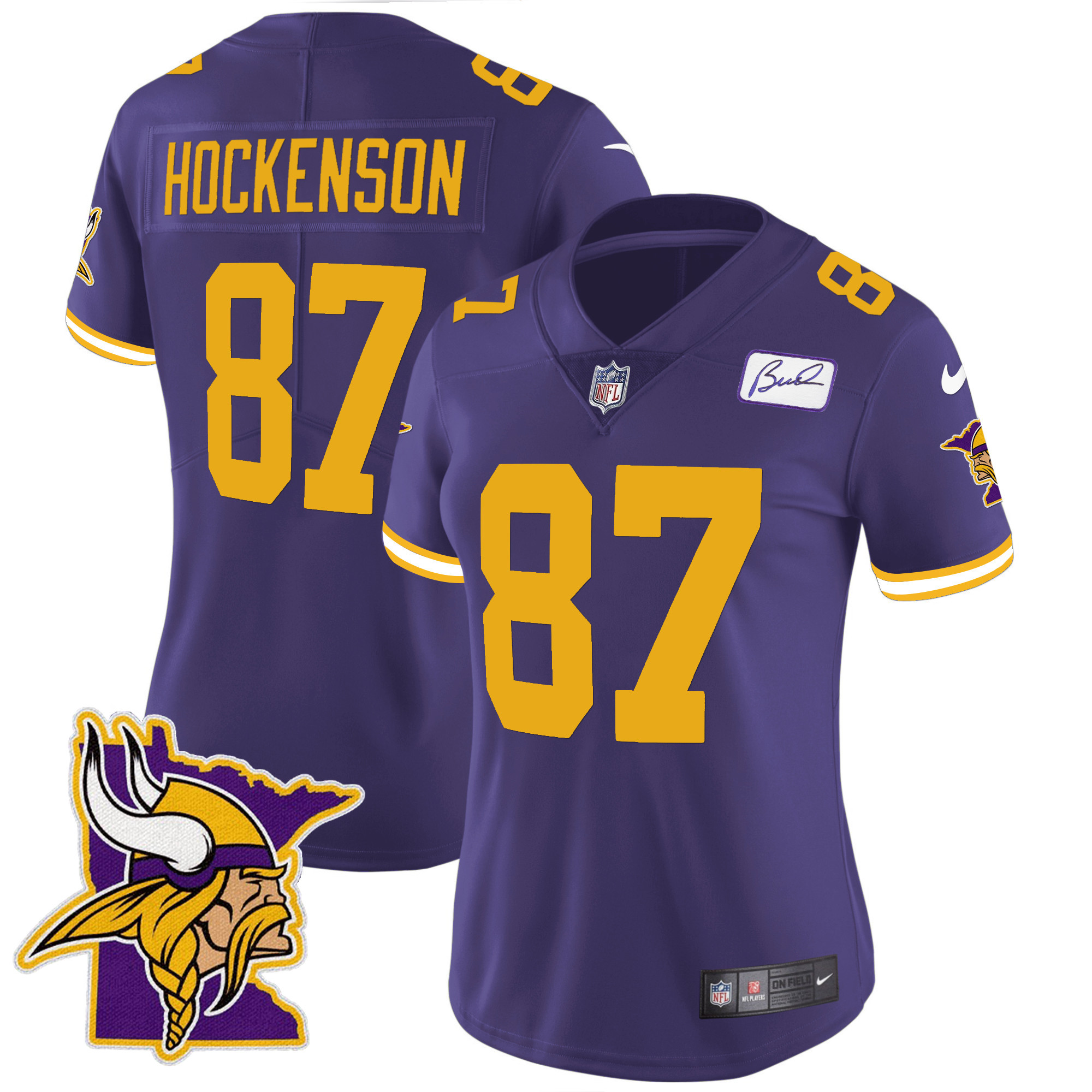 T.J. Hockenson Women's Minnesota Vikings Bud Grant Patch Classic Limited V5 Color Rush Jersey - All Stitched