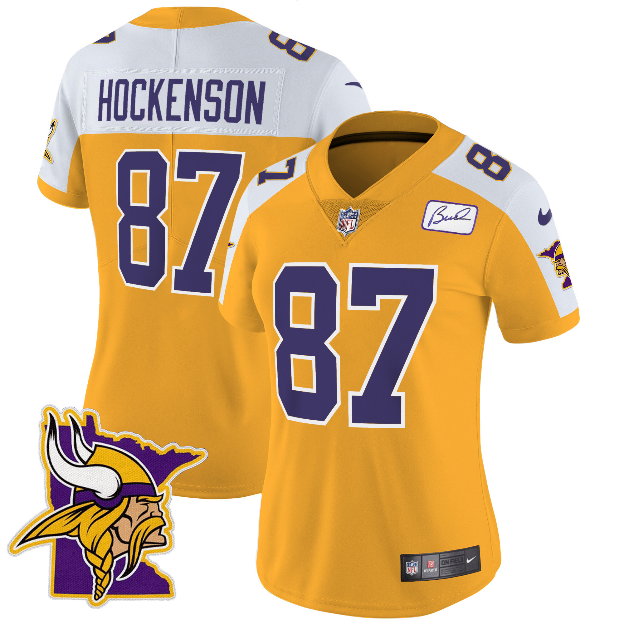 T.J. Hockenson Women's Minnesota Vikings Bud Grant Patch Classic Limited V5 Gold Alternate Jersey - All Stitched