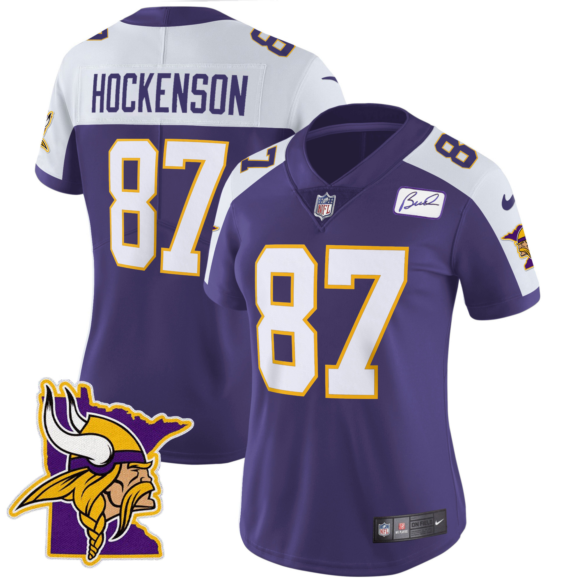 T.J. Hockenson Women's Minnesota Vikings Bud Grant Patch Classic Limited V5 Purple Alternate Jersey - All Stitched