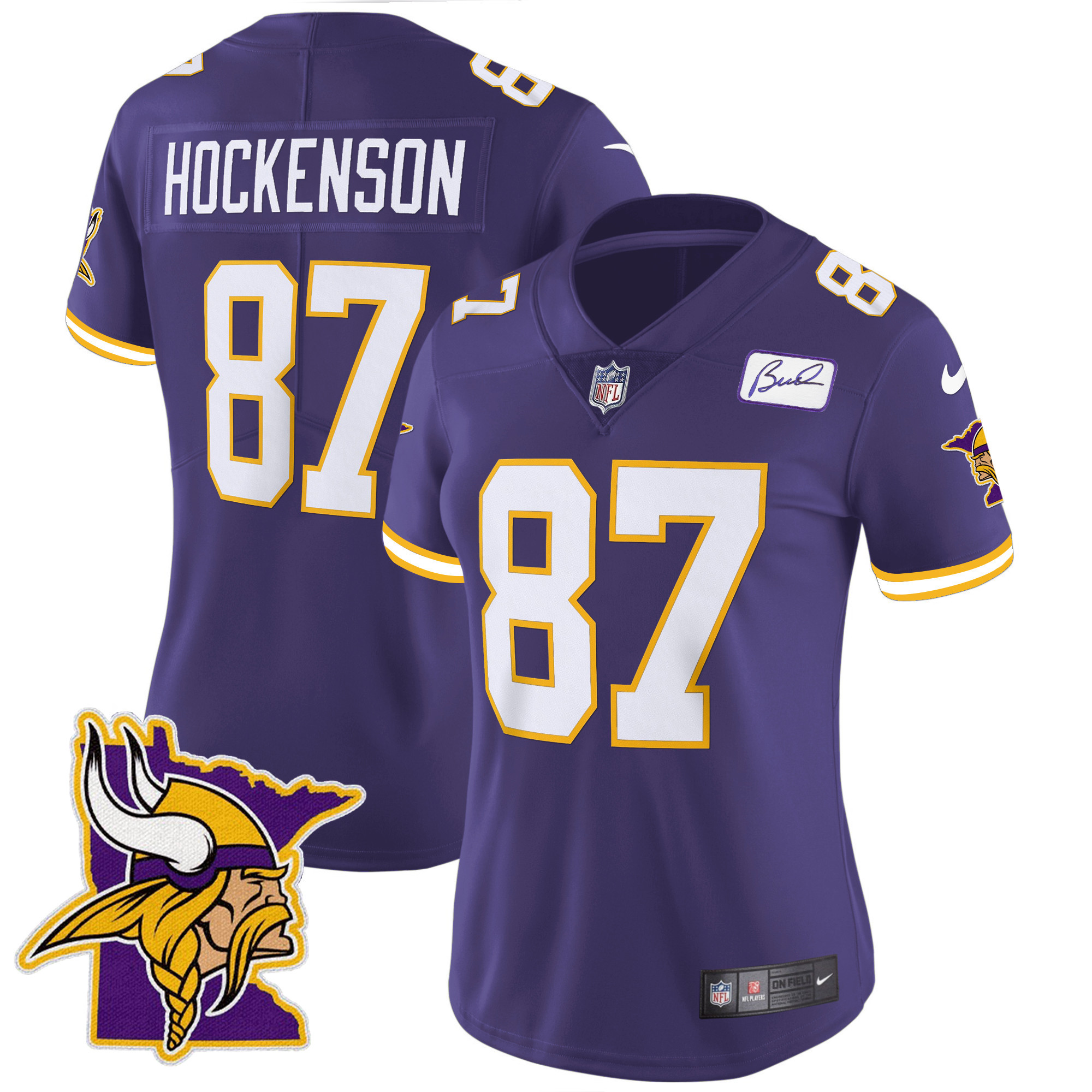 T.J. Hockenson Women's Minnesota Vikings Bud Grant Patch Classic Limited V5 Purple Jersey - All Stitched