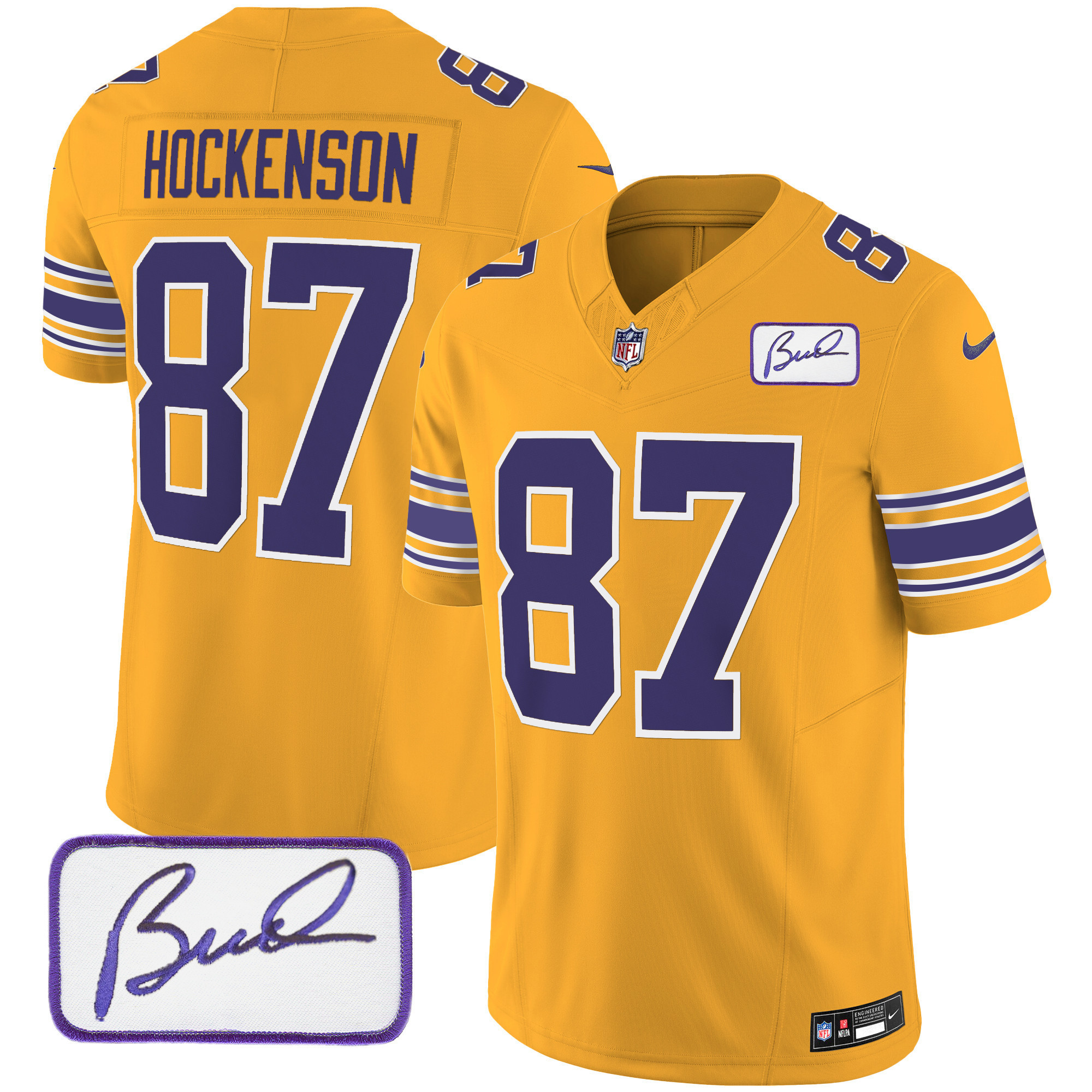 T.J. Hockenson Youth's Minnesota Vikings Bud Grant Patch Classic Limited Gold Jersey - All Stitched