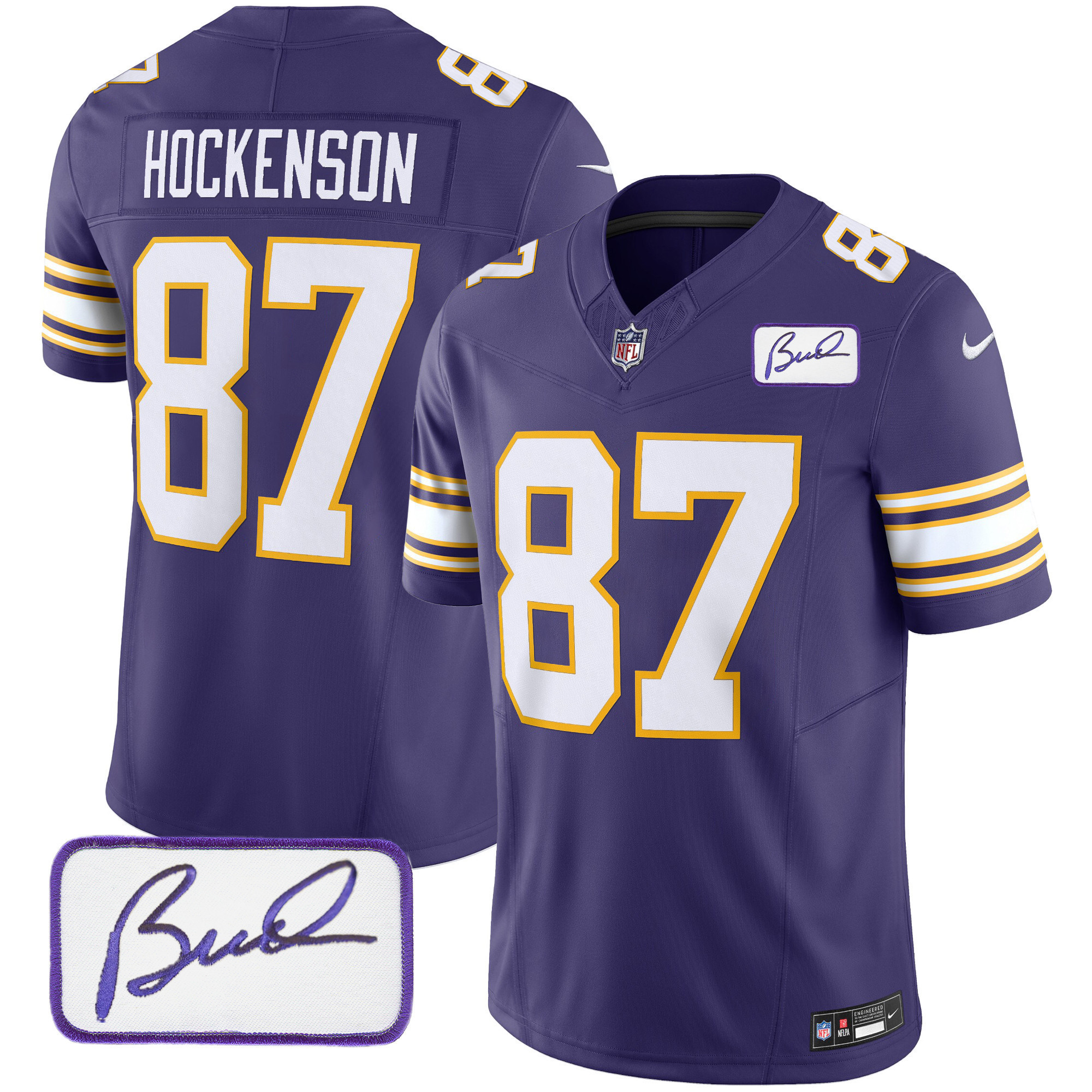 T.J. Hockenson Youth's Minnesota Vikings Bud Grant Patch Classic Limited Purple Jersey - All Stitched