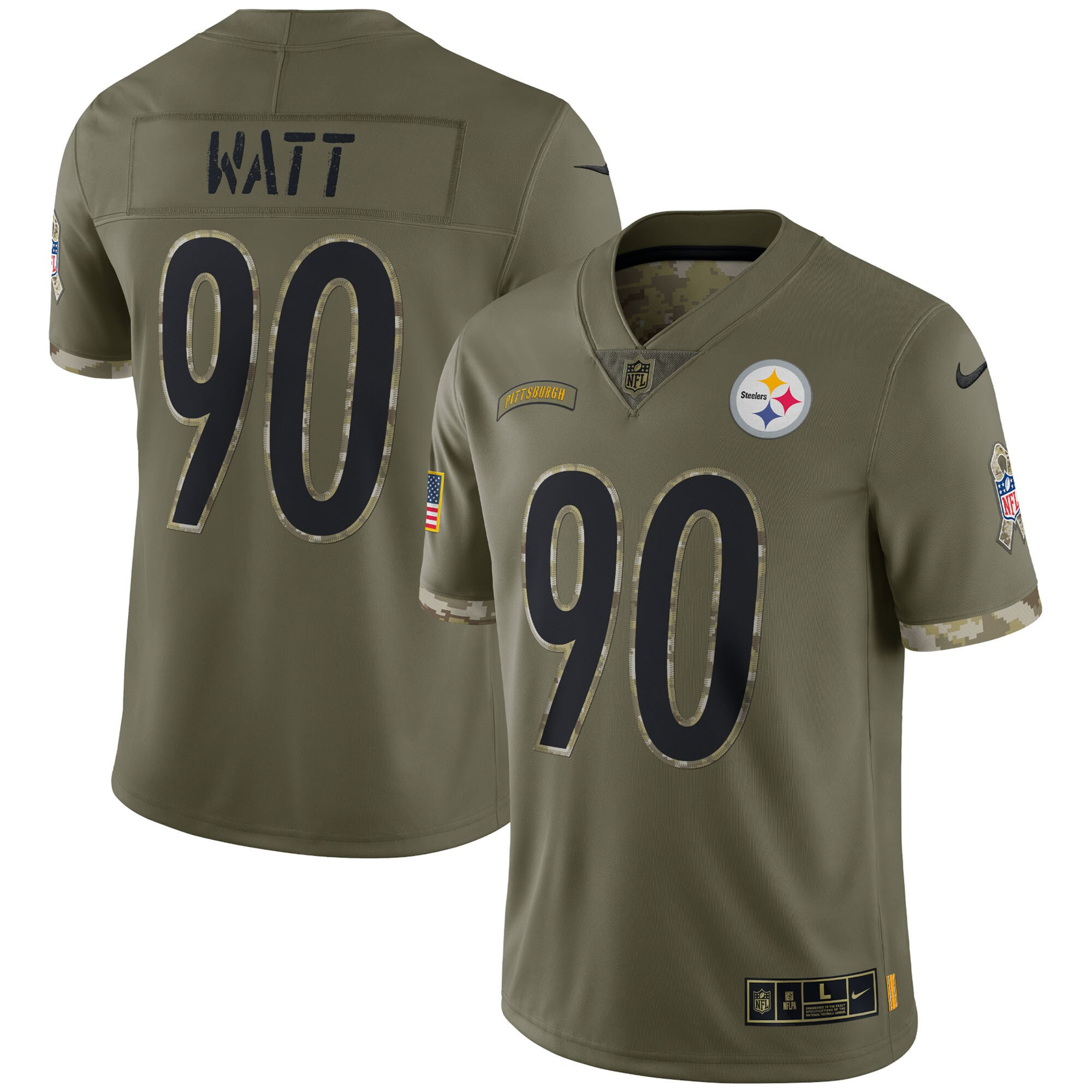 T.J. Watt Men's Pittsburgh Steelers Salute To Service 2022 Limited - Olive Jersey - All Stitched