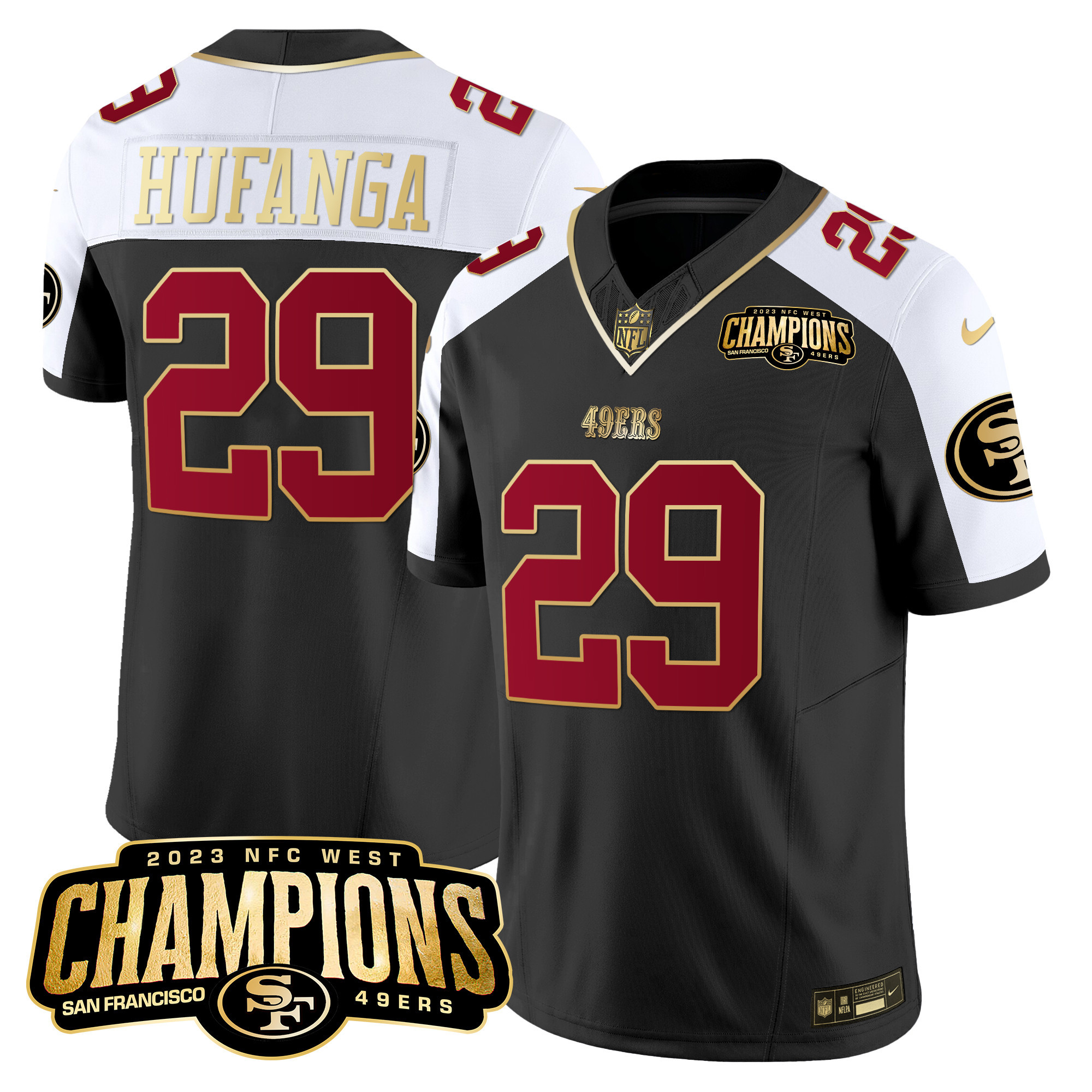 Talanoa Hufanga Men's San Francisco 49ers 2023 NFC West Champions Patch Vapor Black Alternate Jersey - All Stitched 