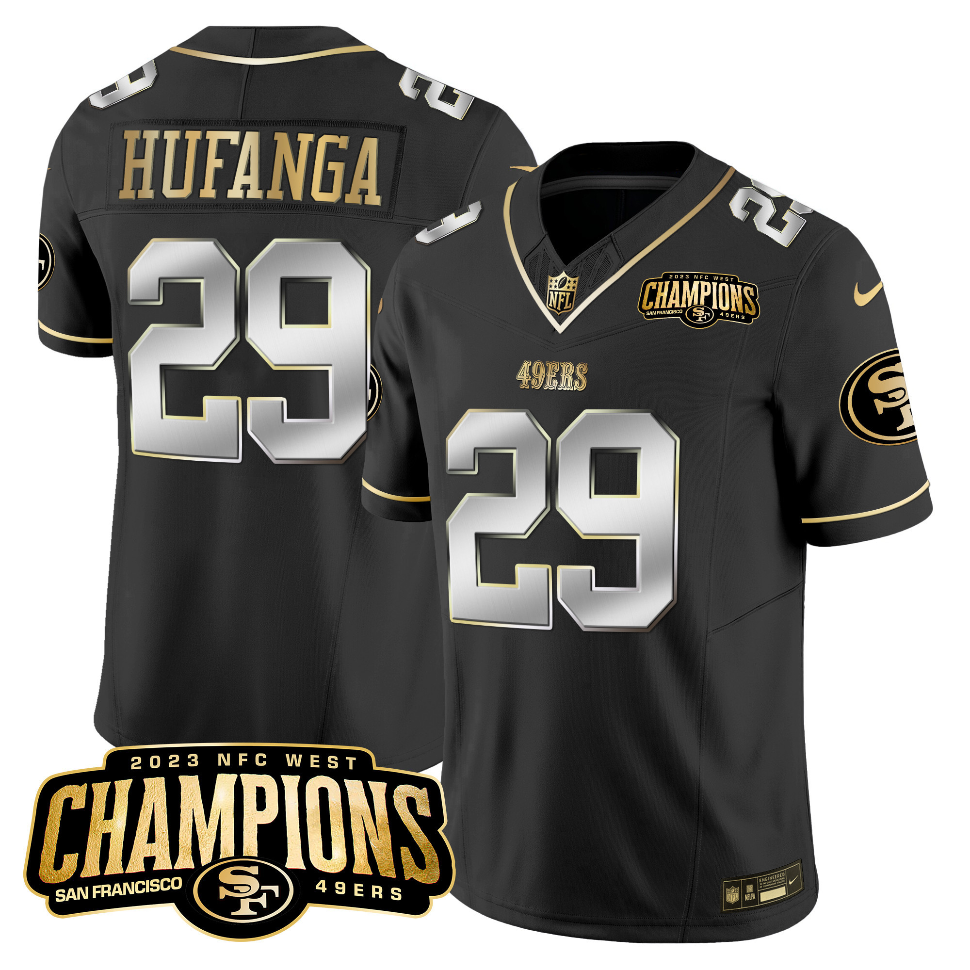 Talanoa Hufanga Men's San Francisco 49ers 2023 NFC West Champions Patch Vapor Black Limited Jersey - All Stitched 
