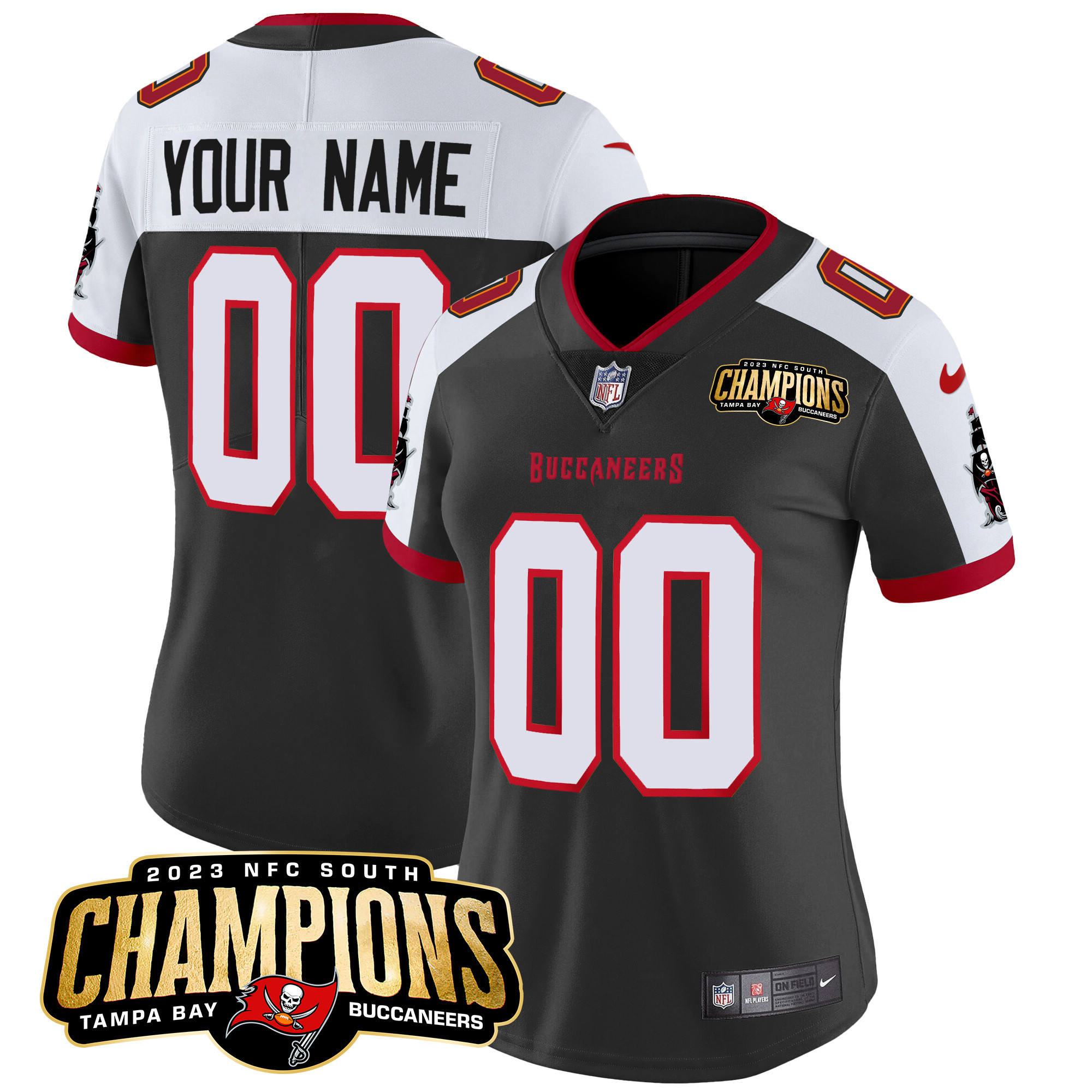 Tampa Bay Buccaneers 2023 NFC South Champions Patch Vapor Custom Black Alternate Jersey - All Stitched 