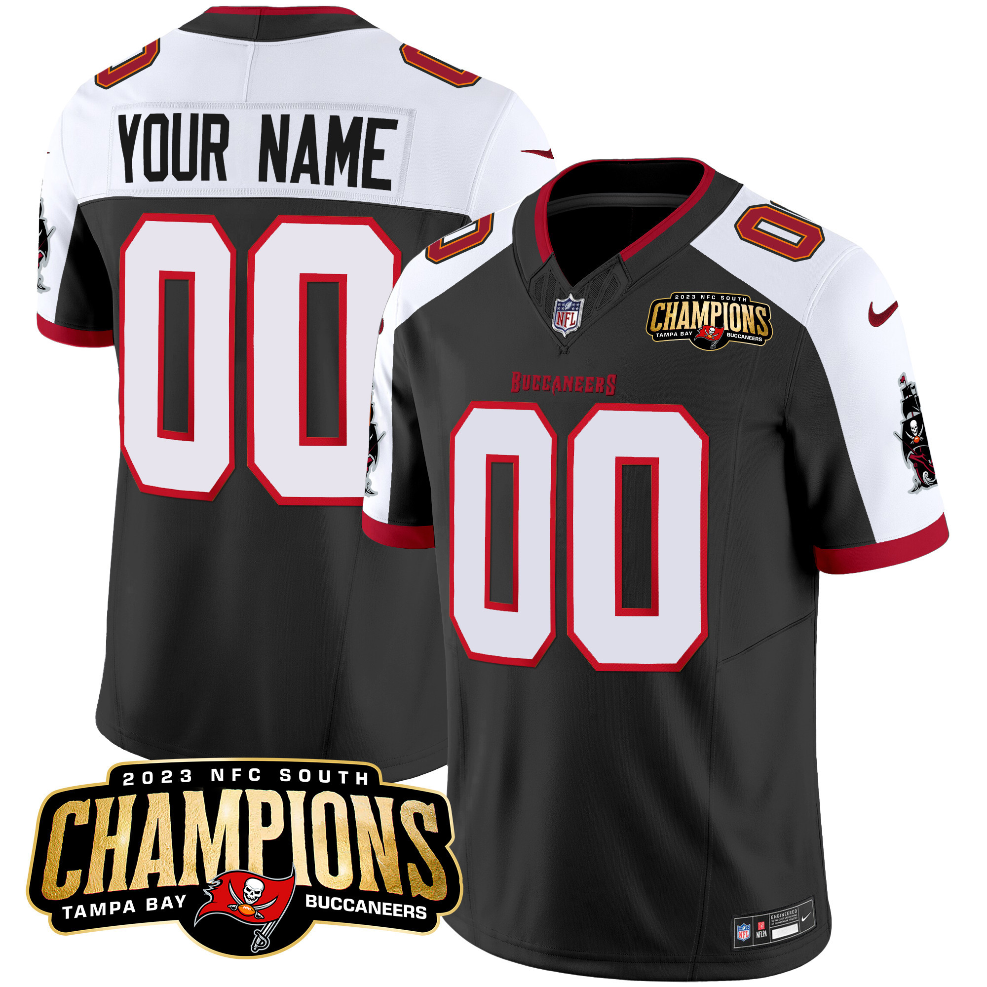 Tampa Bay Buccaneers 2023 NFC South Champions Patch Vapor Custom Black Alternate Jersey - All Stitched 