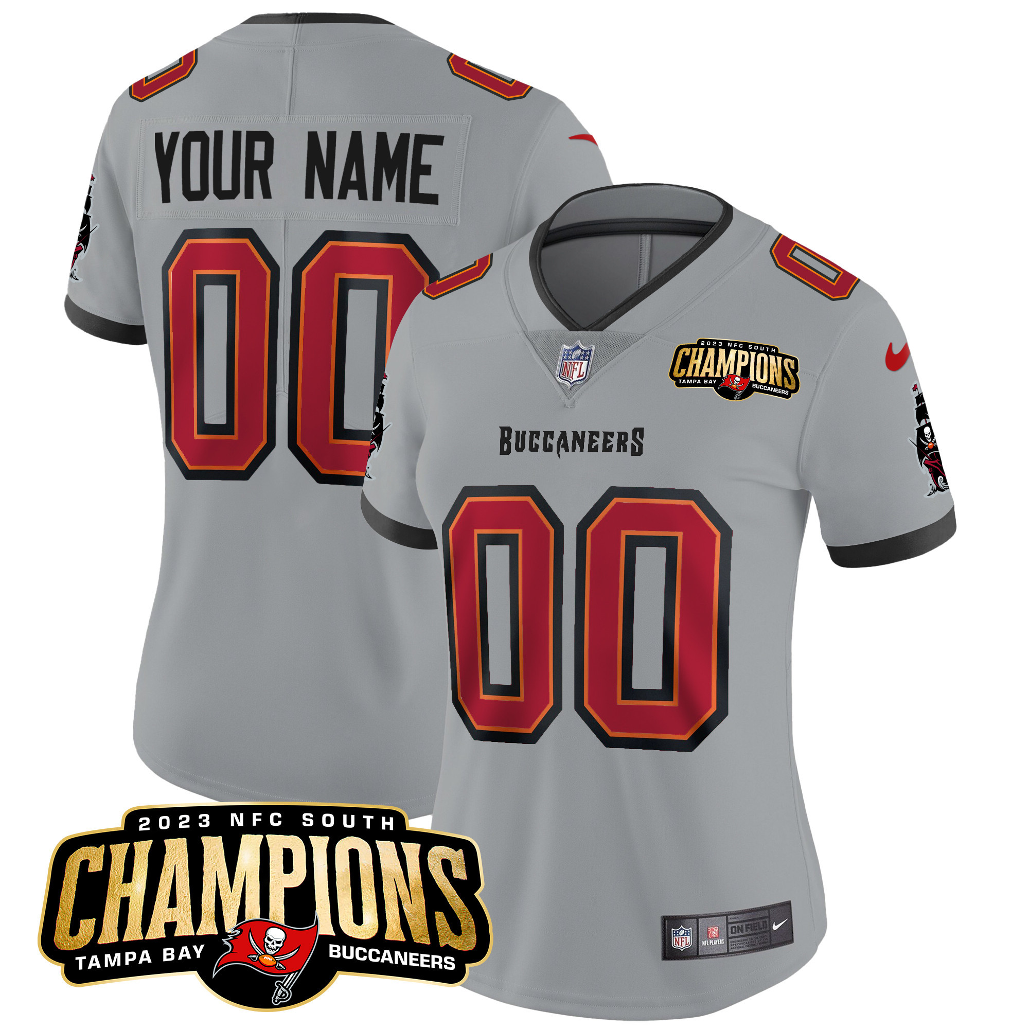 Tampa Bay Buccaneers 2023 NFC South Champions Patch Vapor Custom Gray Jersey - All Stitched 