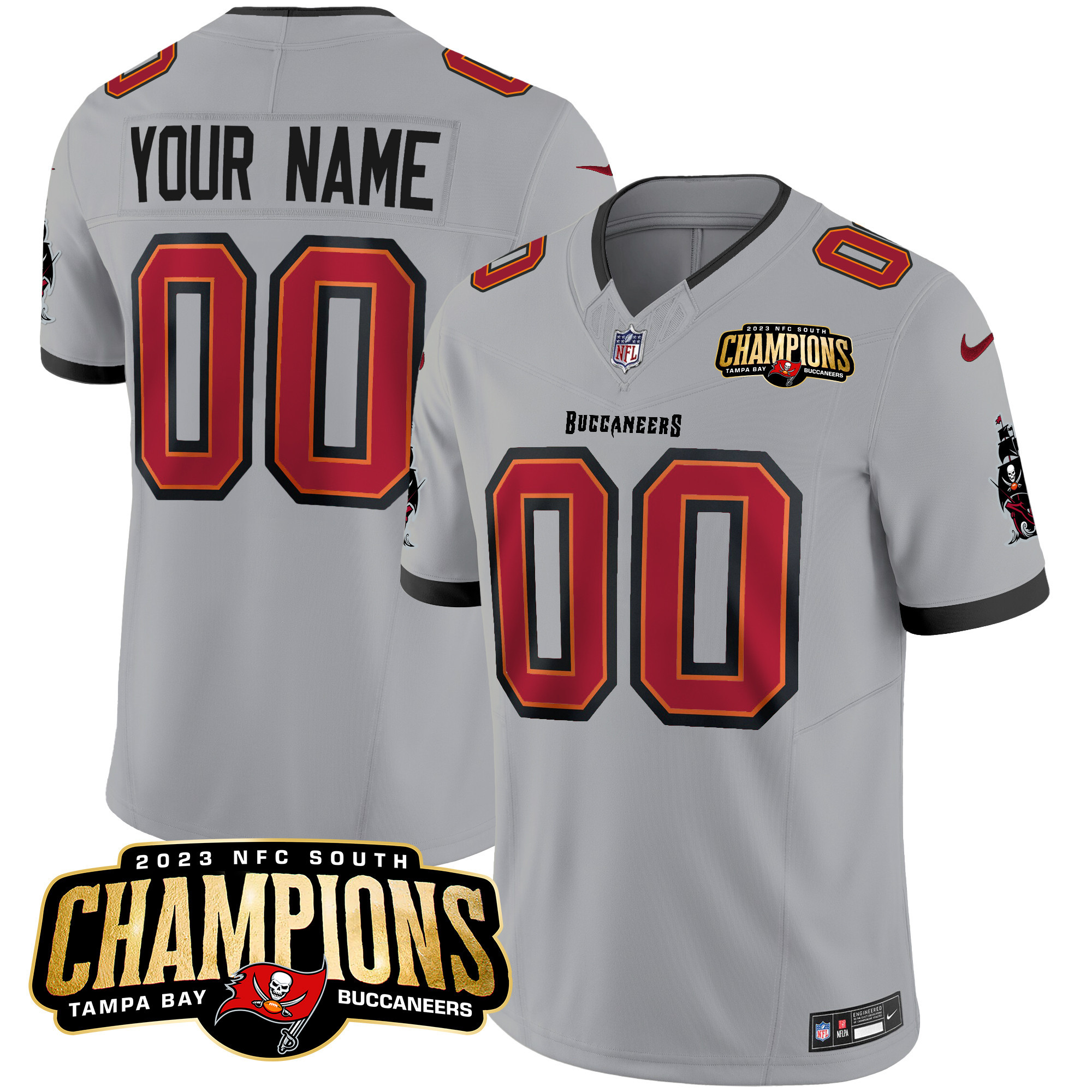Tampa Bay Buccaneers 2023 NFC South Champions Patch Vapor Custom Gray Jersey - All Stitched 
