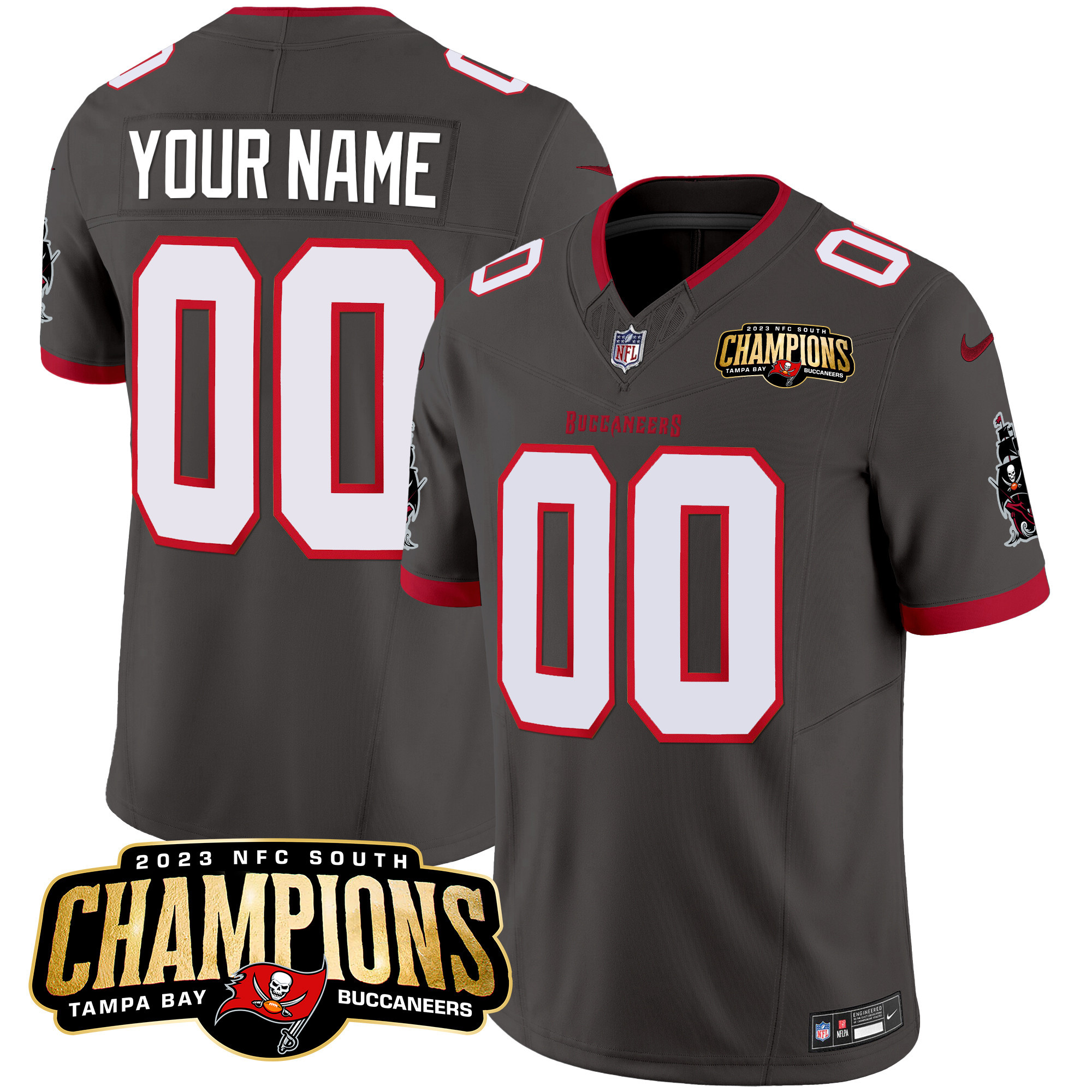 Tampa Bay Buccaneers 2023 NFC South Champions Patch Vapor Custom Pewter Jersey - All Stitched 
