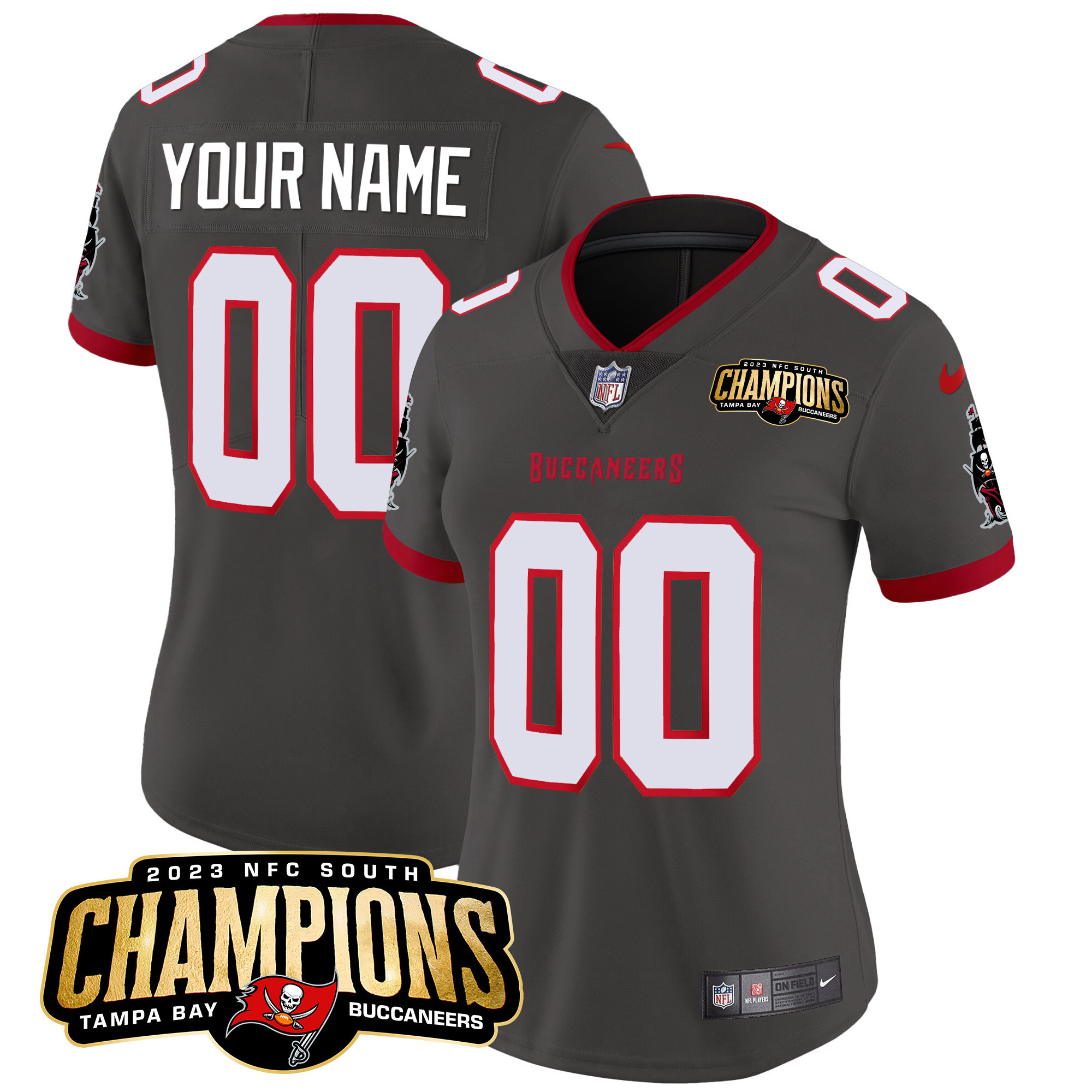 Tampa Bay Buccaneers 2023 NFC South Champions Patch Vapor Custom Pewter Jersey - All Stitched 