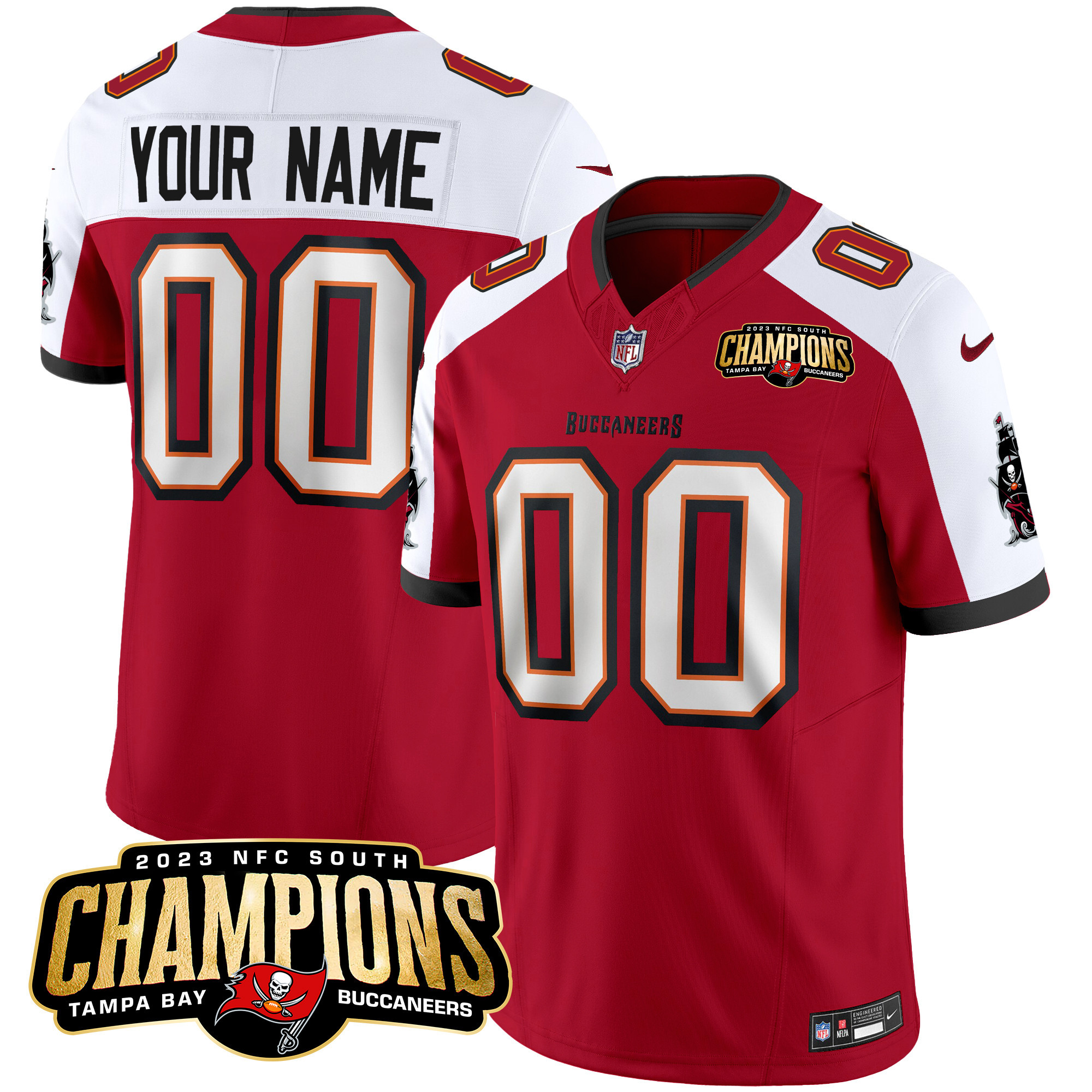 Tampa Bay Buccaneers 2023 NFC South Champions Patch Vapor Custom Red Alternate Jersey - All Stitched 