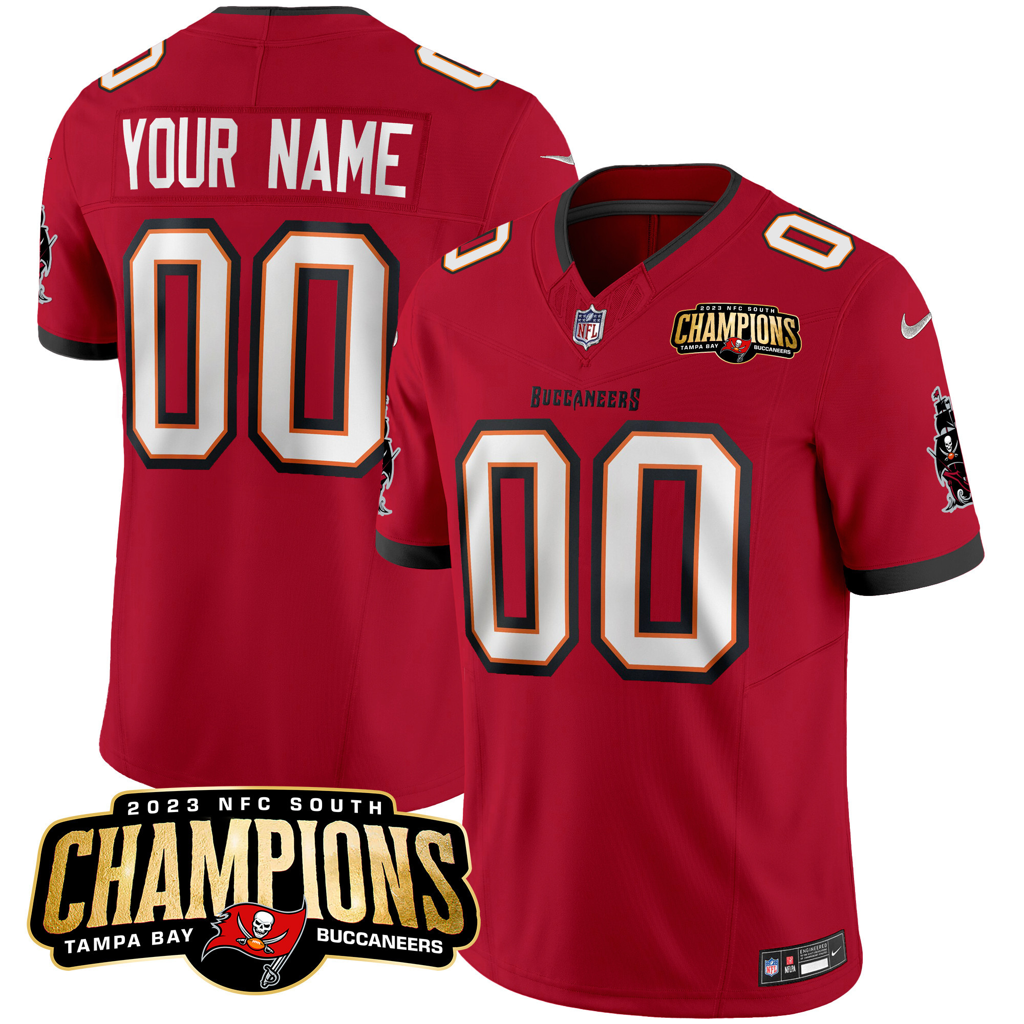 Tampa Bay Buccaneers 2023 NFC South Champions Patch Vapor Custom Red Jersey - All Stitched 