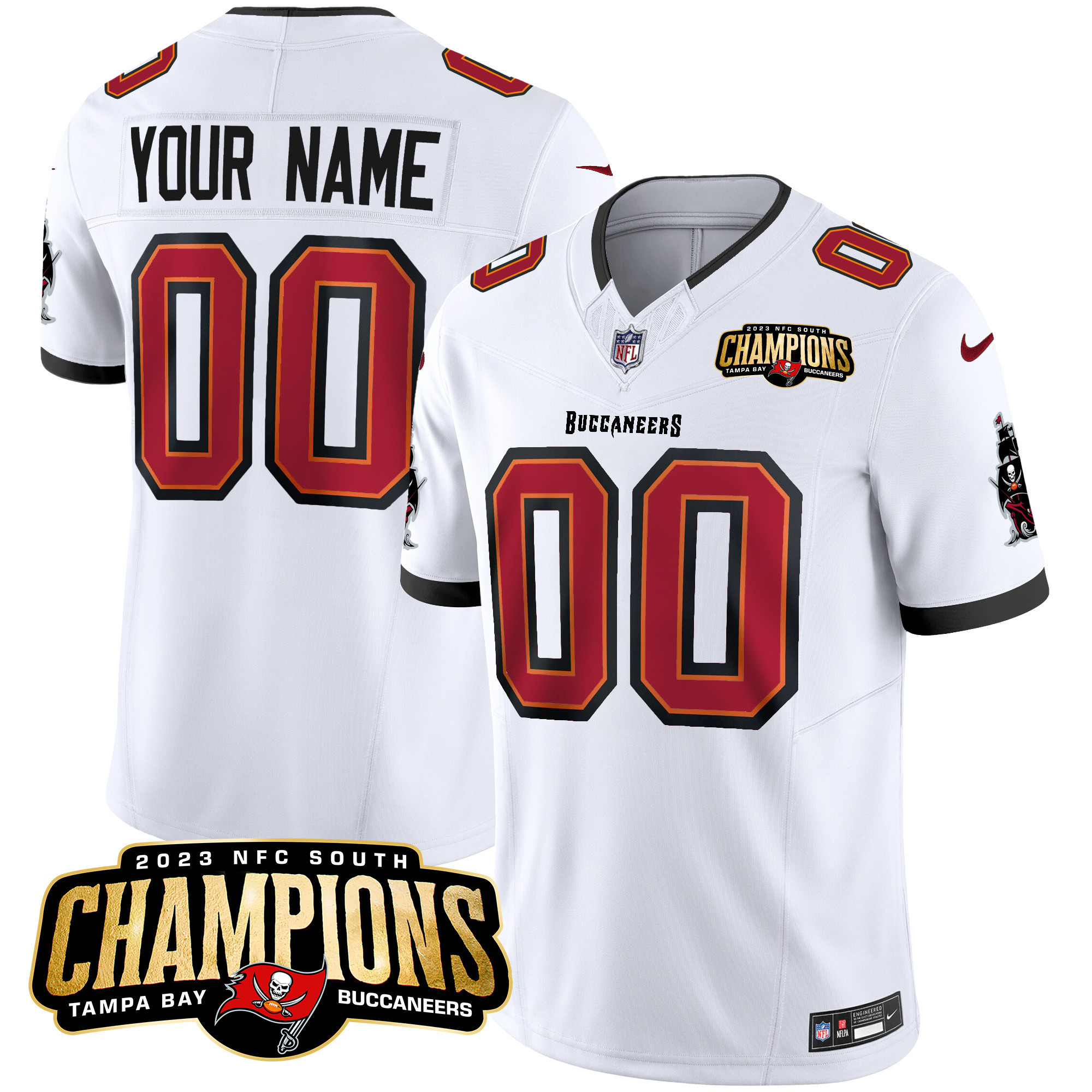 Tampa Bay Buccaneers 2023 NFC South Champions Patch Vapor Custom White Jersey - All Stitched 