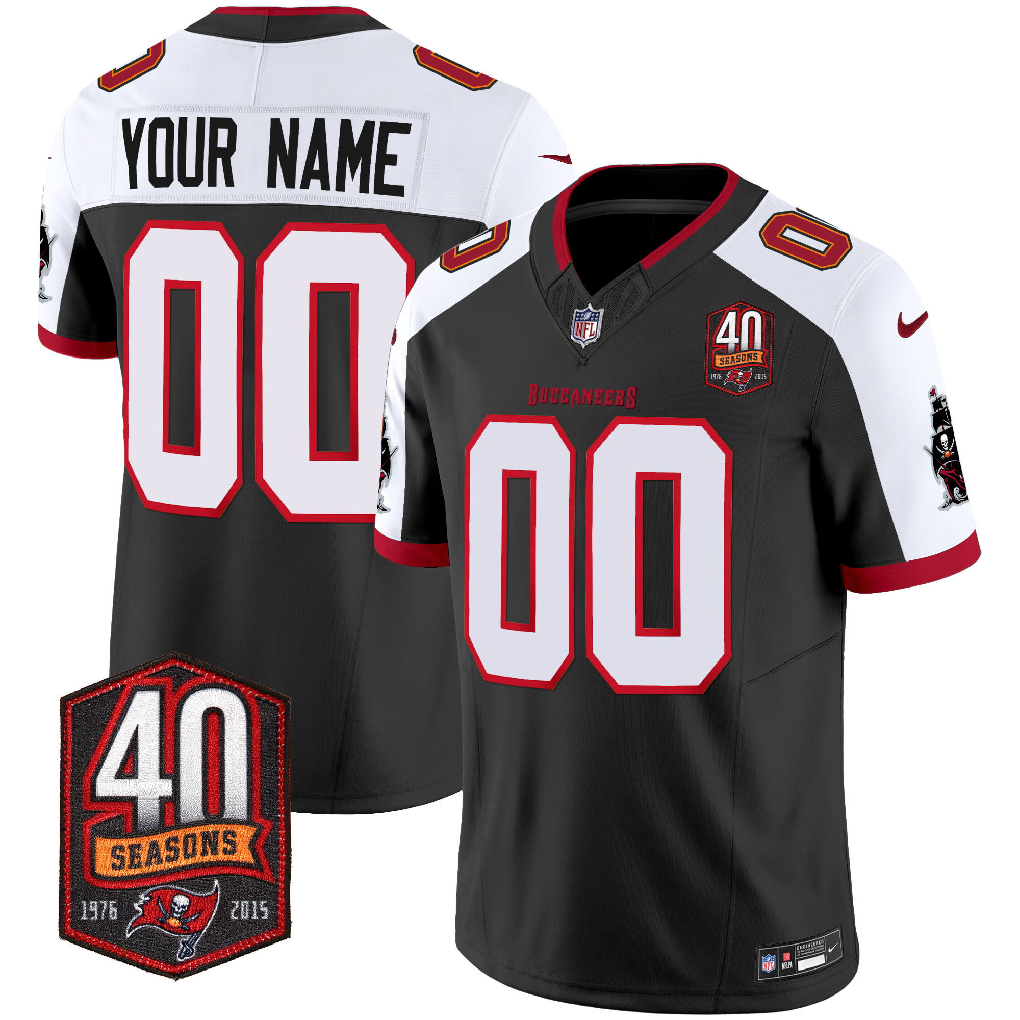Tampa Bay Buccaneers 40th Season Patch Vapor Limited Custom Black Alternate Jersey - All Stitched 